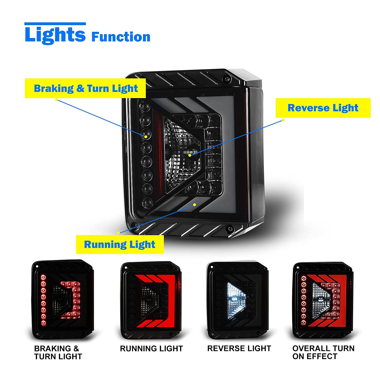 WOLFSTORM LED Tail Light Fit for 2007-2018 Jeep Wrangler JK/JKU, 2007-2018 JK/JKU LED Tail Lights Replacement,1 Pair(Black Smoke