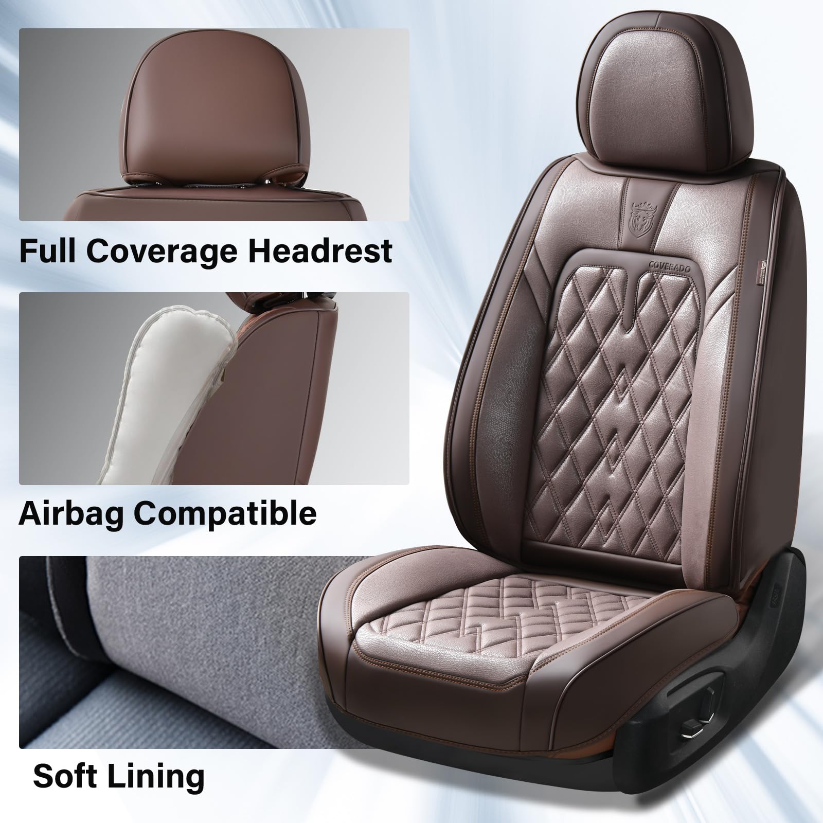 Coverado Car Seat Covers Front Seats, 2-Pack Luxury Leathaire Seat Covers For Cars, Waterproof Car Seat Protector, Anti-Slip Car