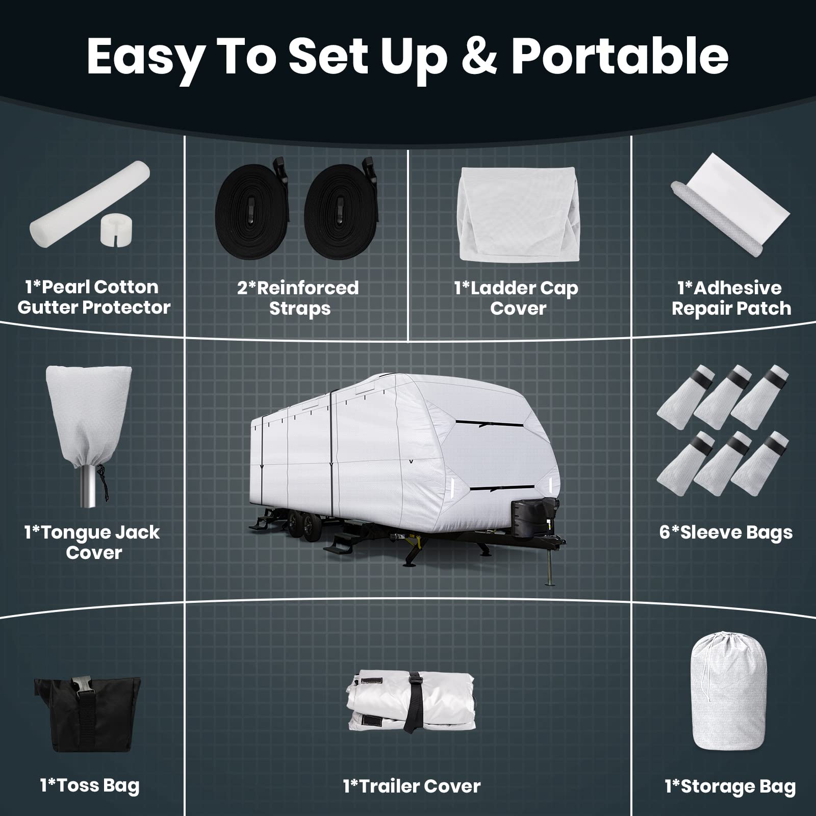 Leader Accessories Upgrade 210D 27'-30' L Travel Trailer Rv Cover With Adhesive Repair Patch, Ripstop Diamond Camper Cover