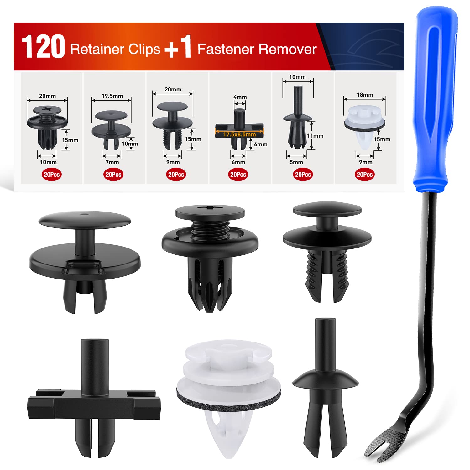 Nilight 120Pcs Car Retainer Clips Fastener Remover 5Mm 6Mm 7Mm 9Mm 10Mm Expansion Screws Replacement Kit Bumper Push Rivet Clips