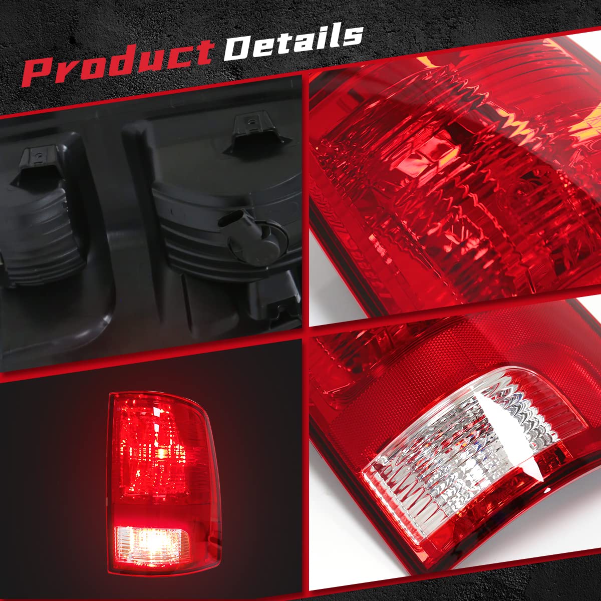 Vgetting Tail Lights For Dodge Ram 1500 2500 3500 2009-2018 Rear Lamp Assembly With Bulb Replacement Taillights Red Lens Brake Light A Pair