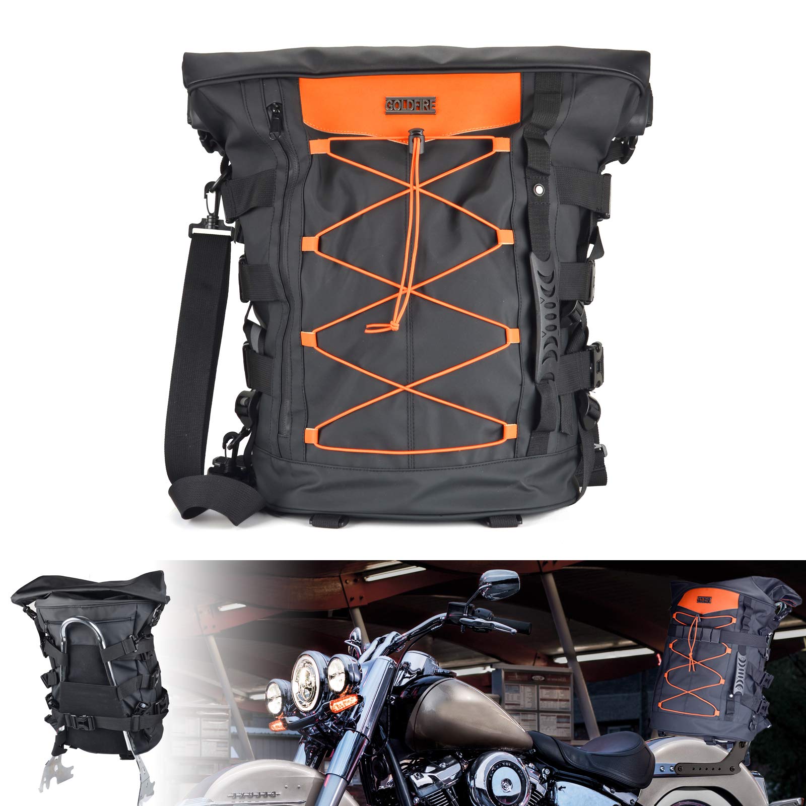 Sresk Expandable Motorcycle Travel Luggage Sissy Bar Bag Tail Bag Motorcycle Backpack: Weather Resistant Duffle Bag With Sissy B