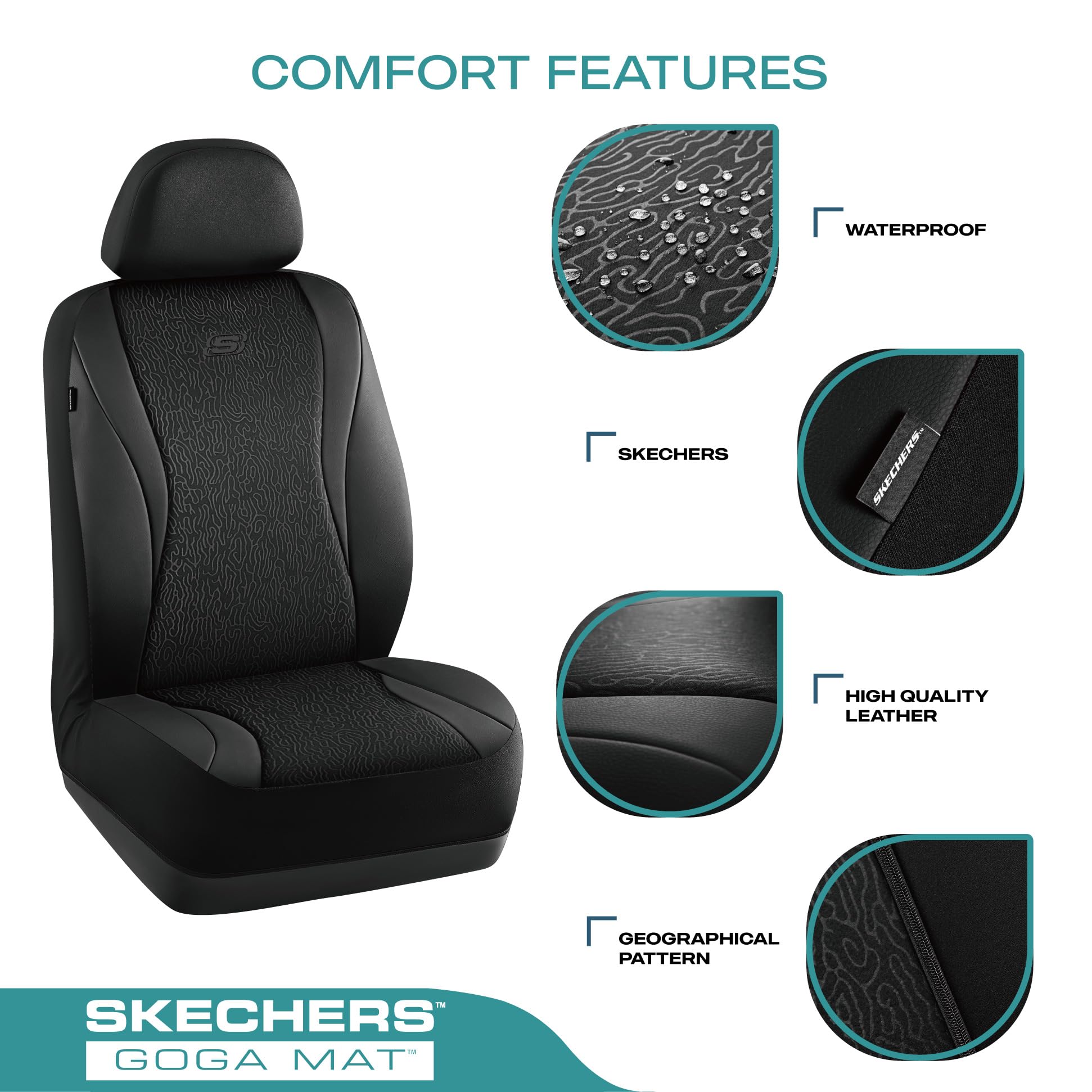 Skechers Car Seat Covers,Leather Seat Covers with GOGA Mat Technology,Waterproof Car Seat Covers Front Seats,Airbag Compatible,C