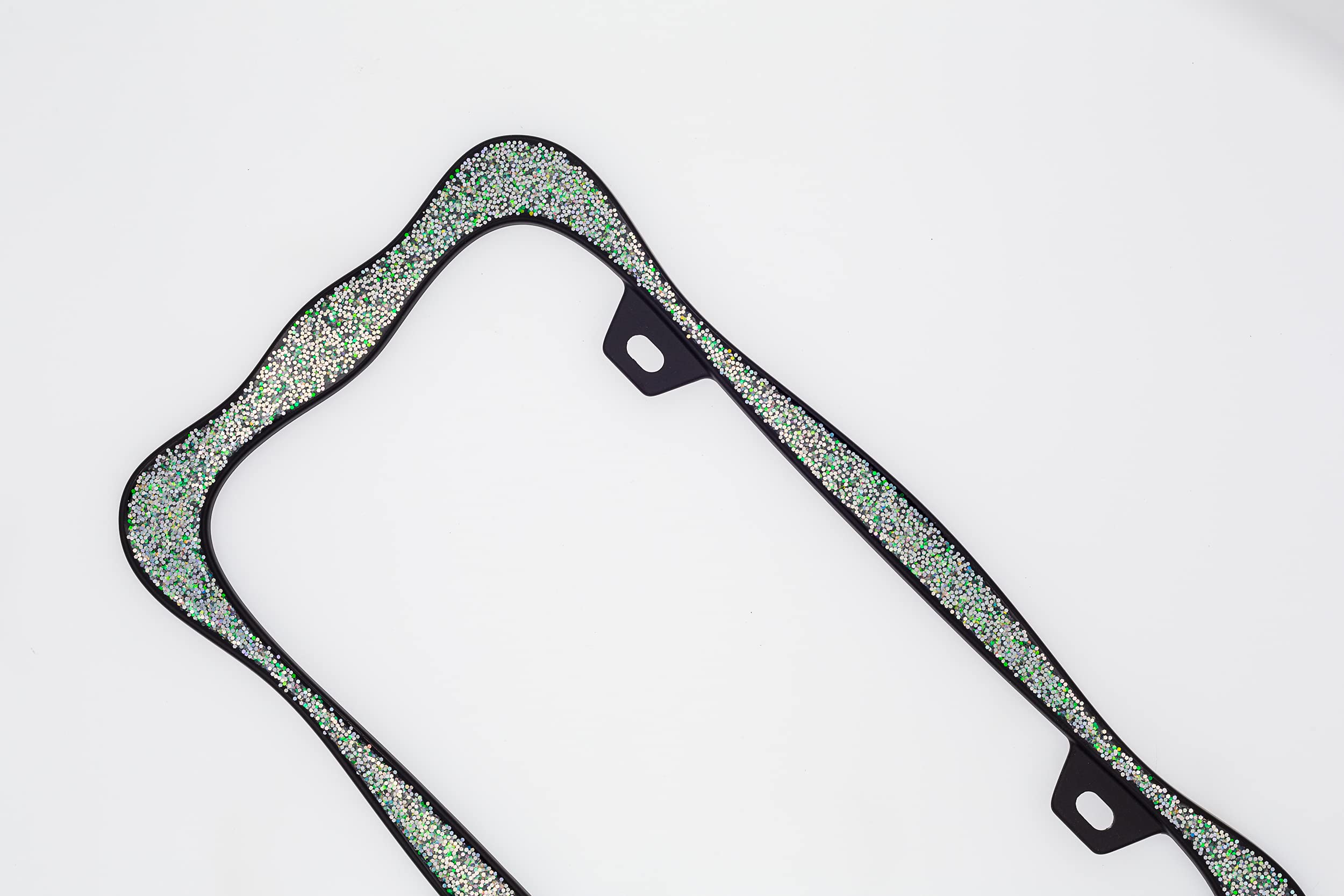 Creathome 3D Shining License Plate Frame, Black Powder Coated With Shining Sliver Chunky Gliter, Pure Zinc Alloy Metal