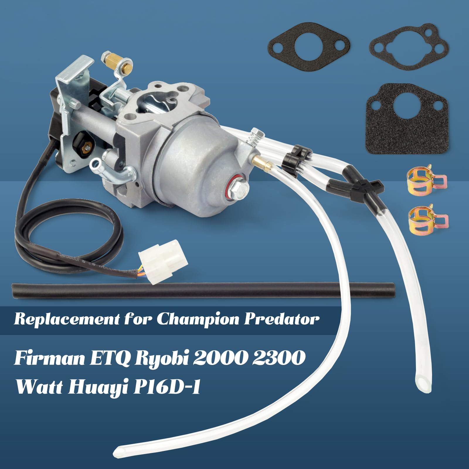 Esttlamer Inverter Generator Carburetor P16D-1 with Fuel Lines & Gaskets for Champion, Predator, Firman, ETQ, Ryobi 2000-2300 Watt