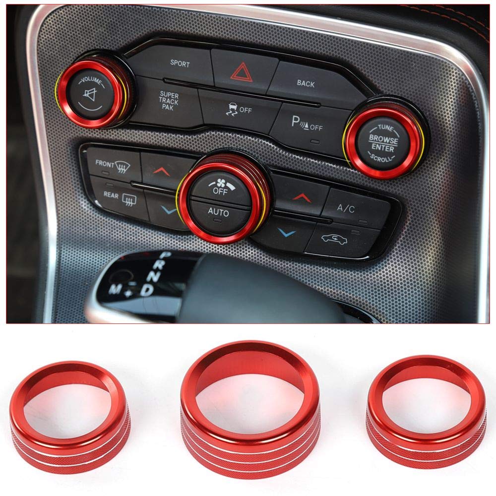 Voodonala Air Conditioner Switch Cd Button Knob For Dodge Challenger Charger Chrysler 300 300S 2015-2019, For Ram 2013-2018 (Aluminum Alloy Red)