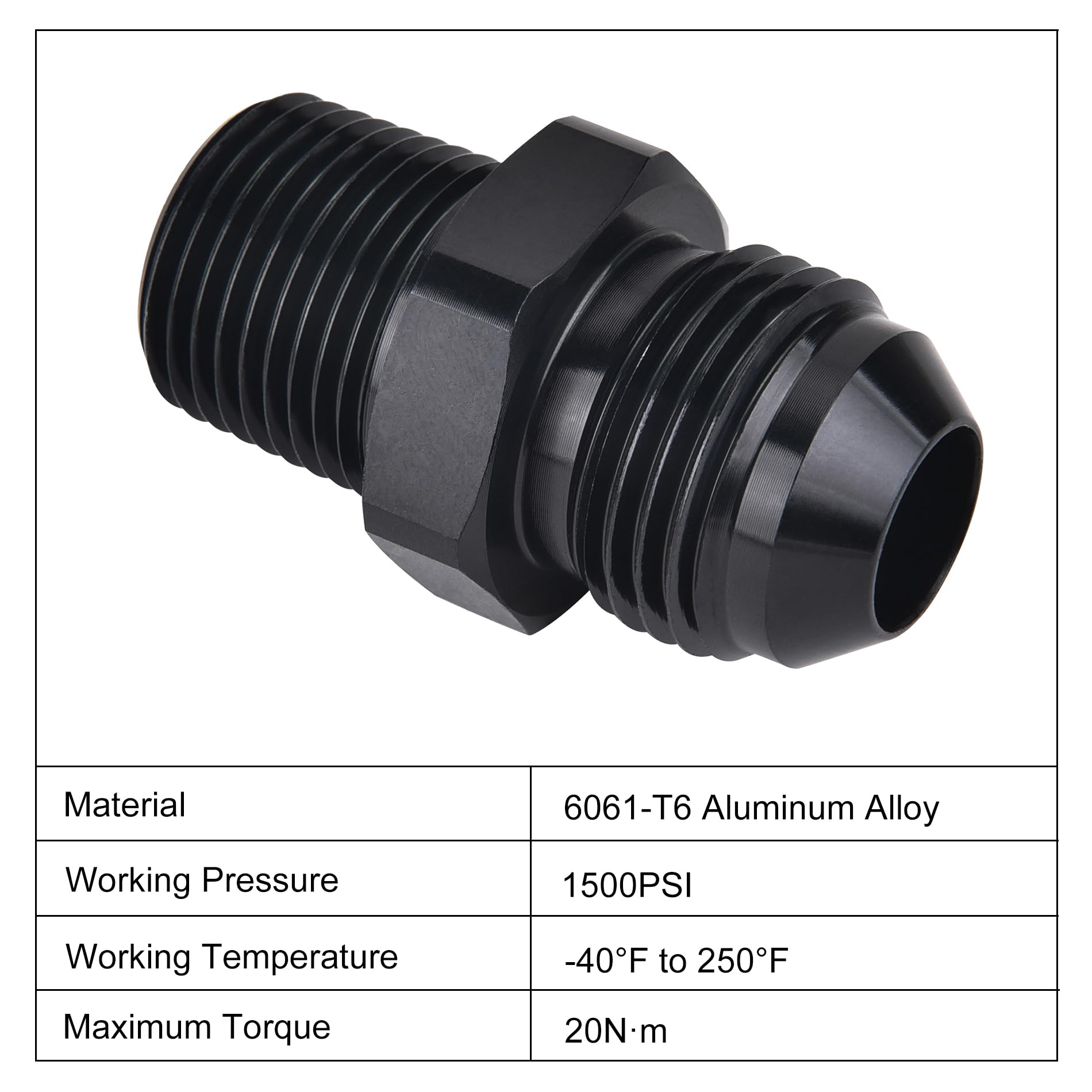 EVIL ENERGY 10AN Male Flare to 1/2'' NPT Pipe Fitting Adapter Aluminum Straight Black 4PCS