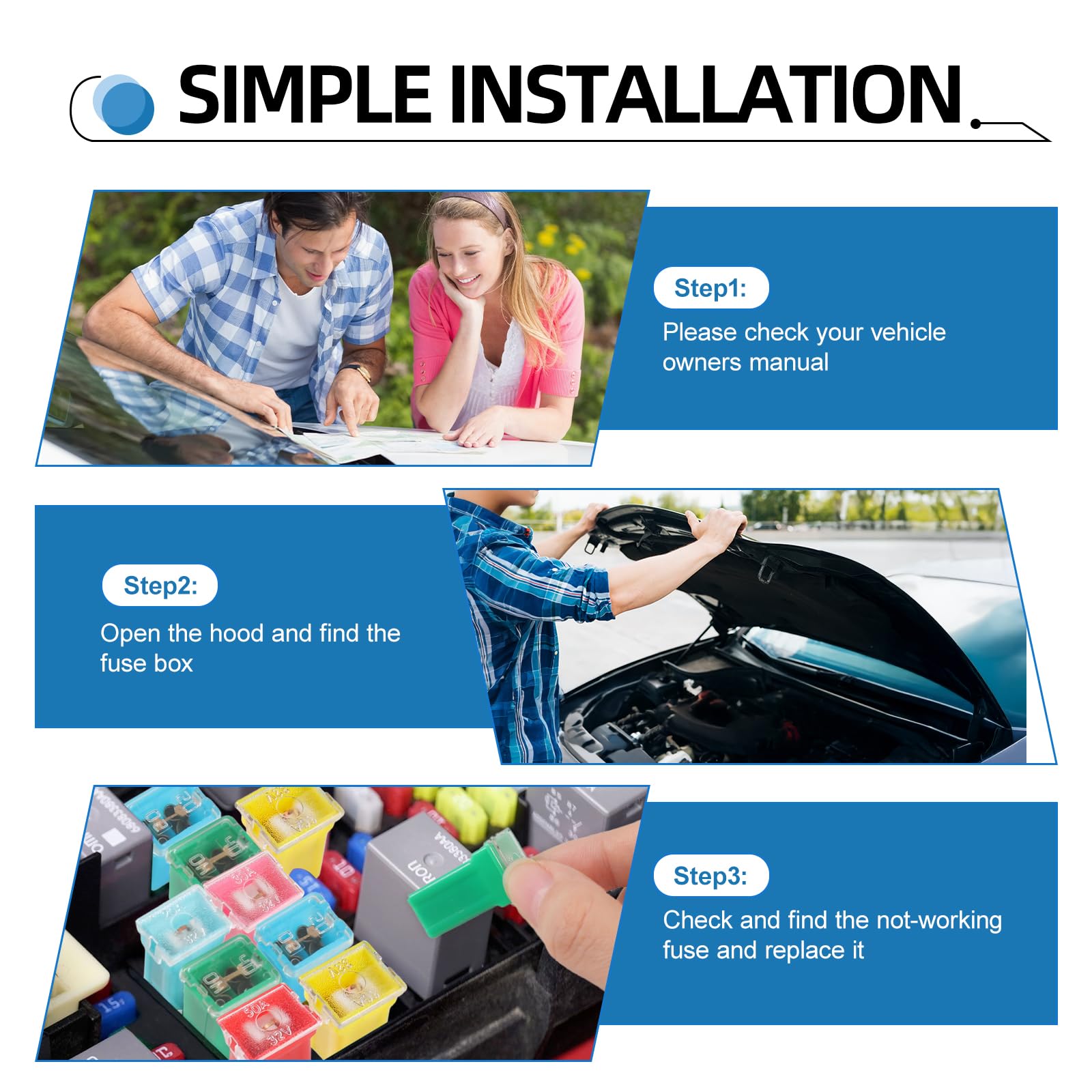 YNZDRWA 20PCS Car Fuses Assortment Kit, Tall/Standard and Low Profile Box Shaped Fuses for Pickup Trucks, Cars, RVs, and SUVs. P