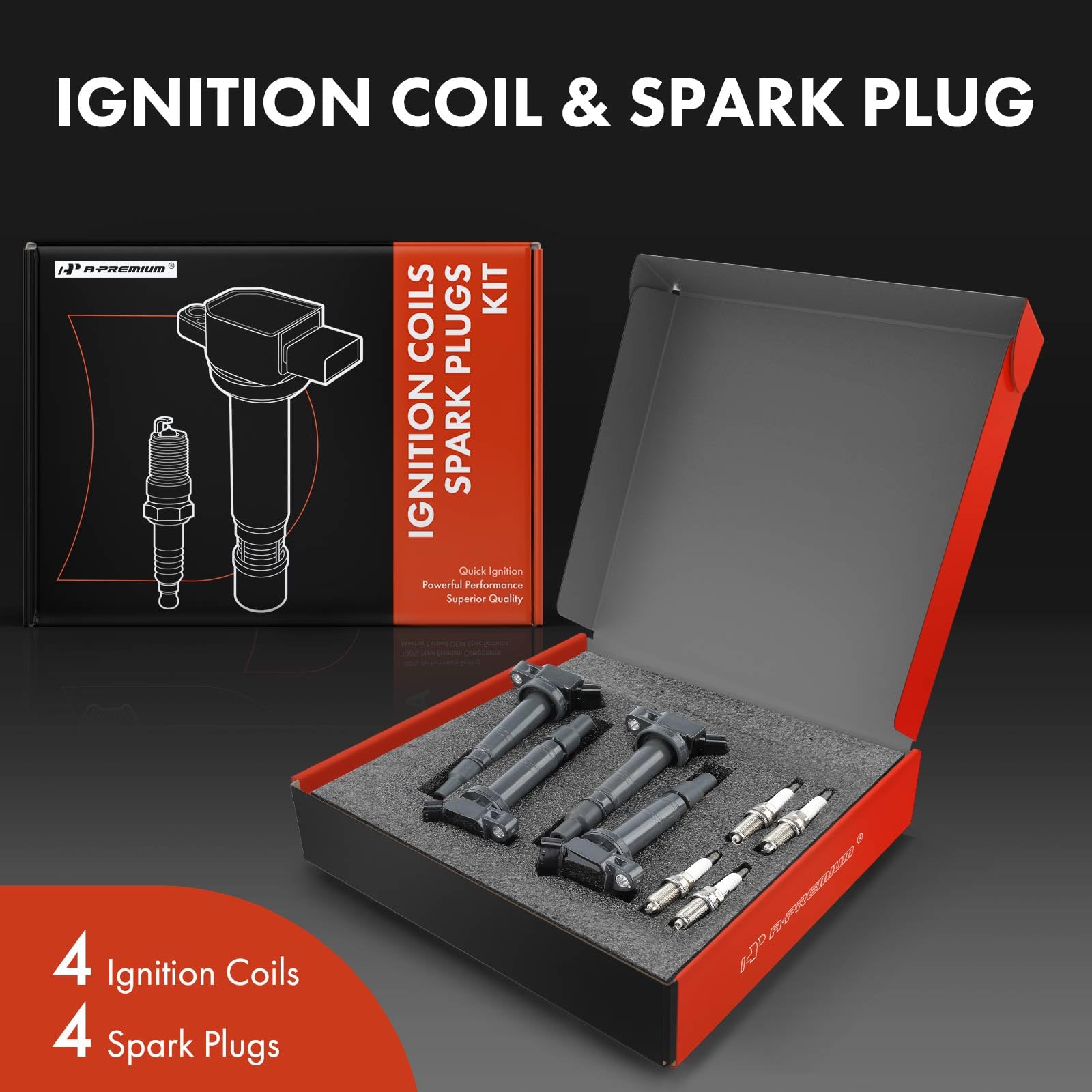 A-Premium Set Of 4 Ignition Coil Pack And Iridium Spark Plugs Compatible With Toyota 4Runner 2010 2.7L