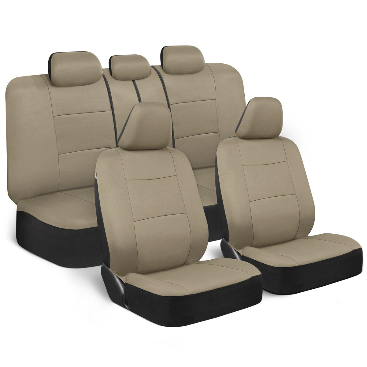 BDK PolyPro Car Seat Covers Full Set in Solid Beige, Front and Rear Split Bench Seat Covers for Cars, Easy to Install Car Seats 