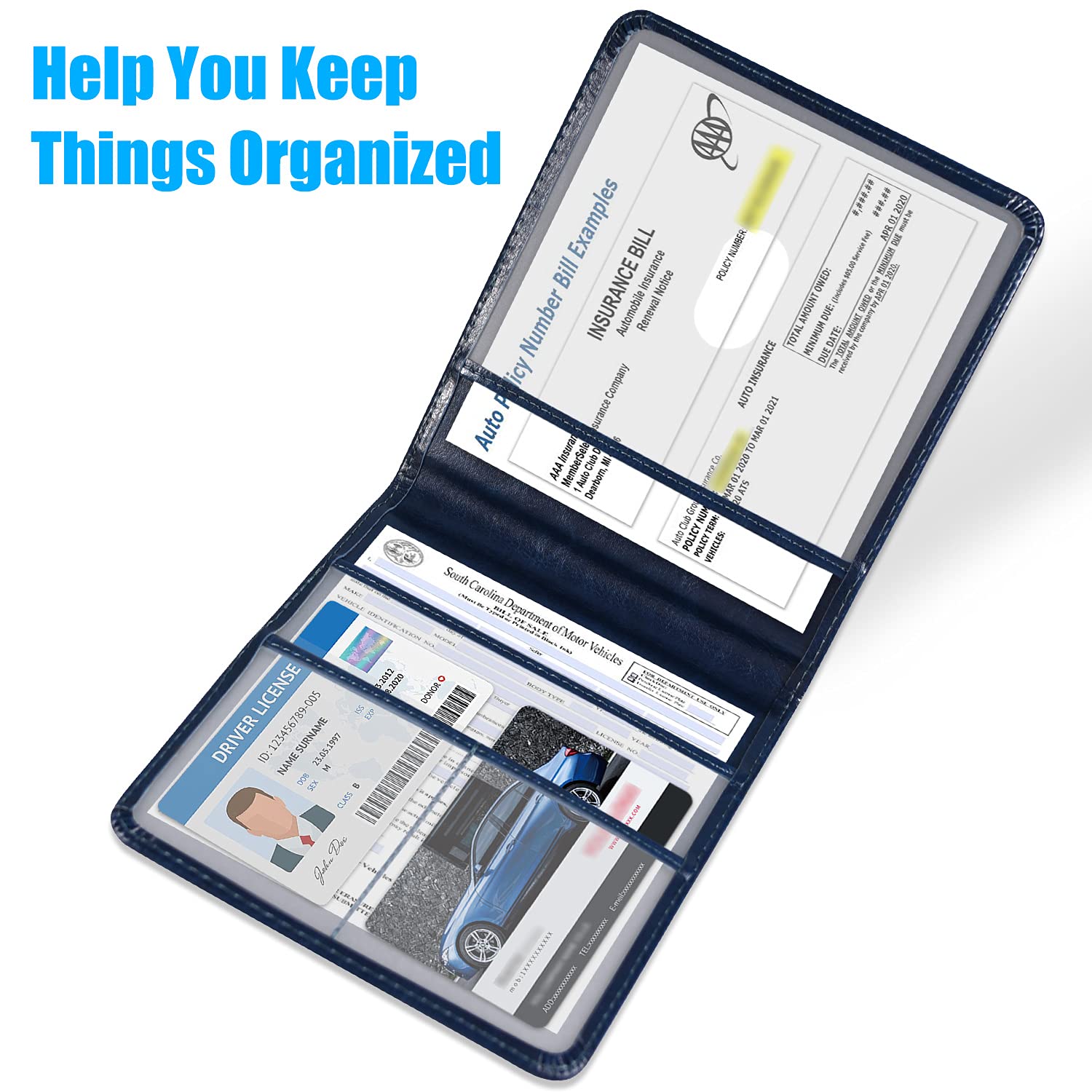 Dmluna Car Registration And Insurance Holder, Folio Leather Vehicle Card Document Glove Box Organizer, Auto Truck Compartment Ac