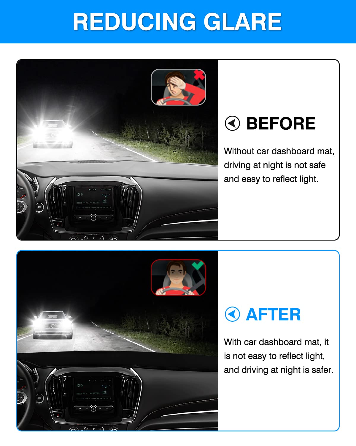 Autorder Dashboard Cover Mat For 2018-2024 Chevrolet Traverse Accessories Dash Cover Flannel Dash Mat Sunshade Glare Uv Rays Pro