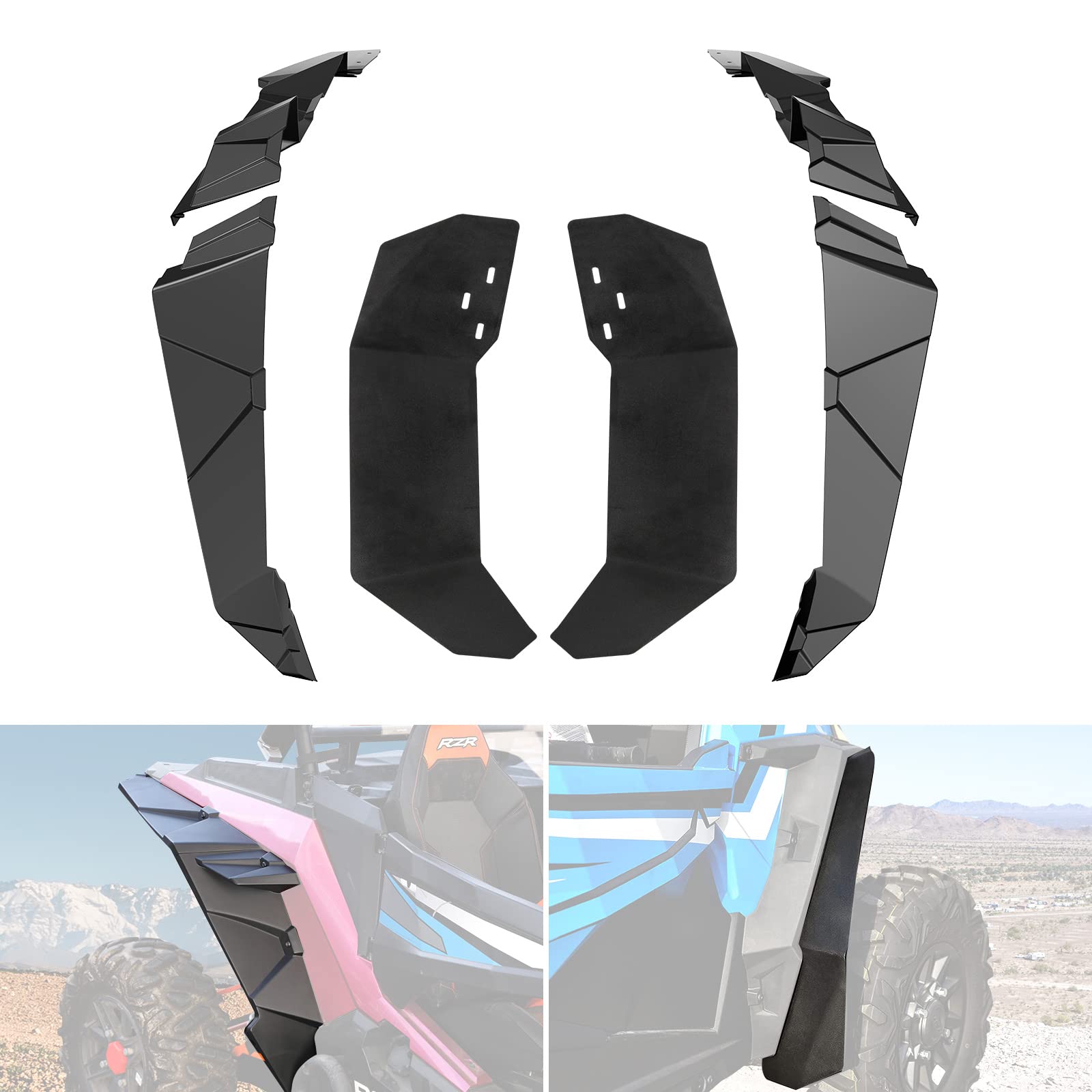 A & UTV PRO Wider Front Mud Flaps & Rear Fender Flares Kit for Polaris RZR XP/XP 4 1000 2014-2023, XXL Extended Mud Guards Exten