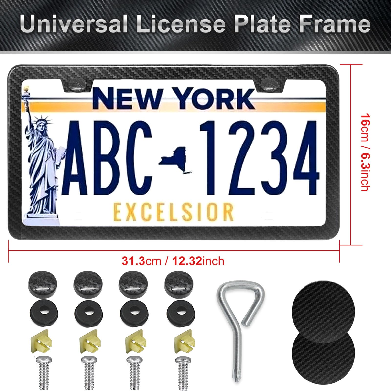 Limsas Carbon Fiber License Plate Frames Black, 2 Pack Car Plate Frame With Coasters Front And Rear Slim Thin Rust-Proof Univers