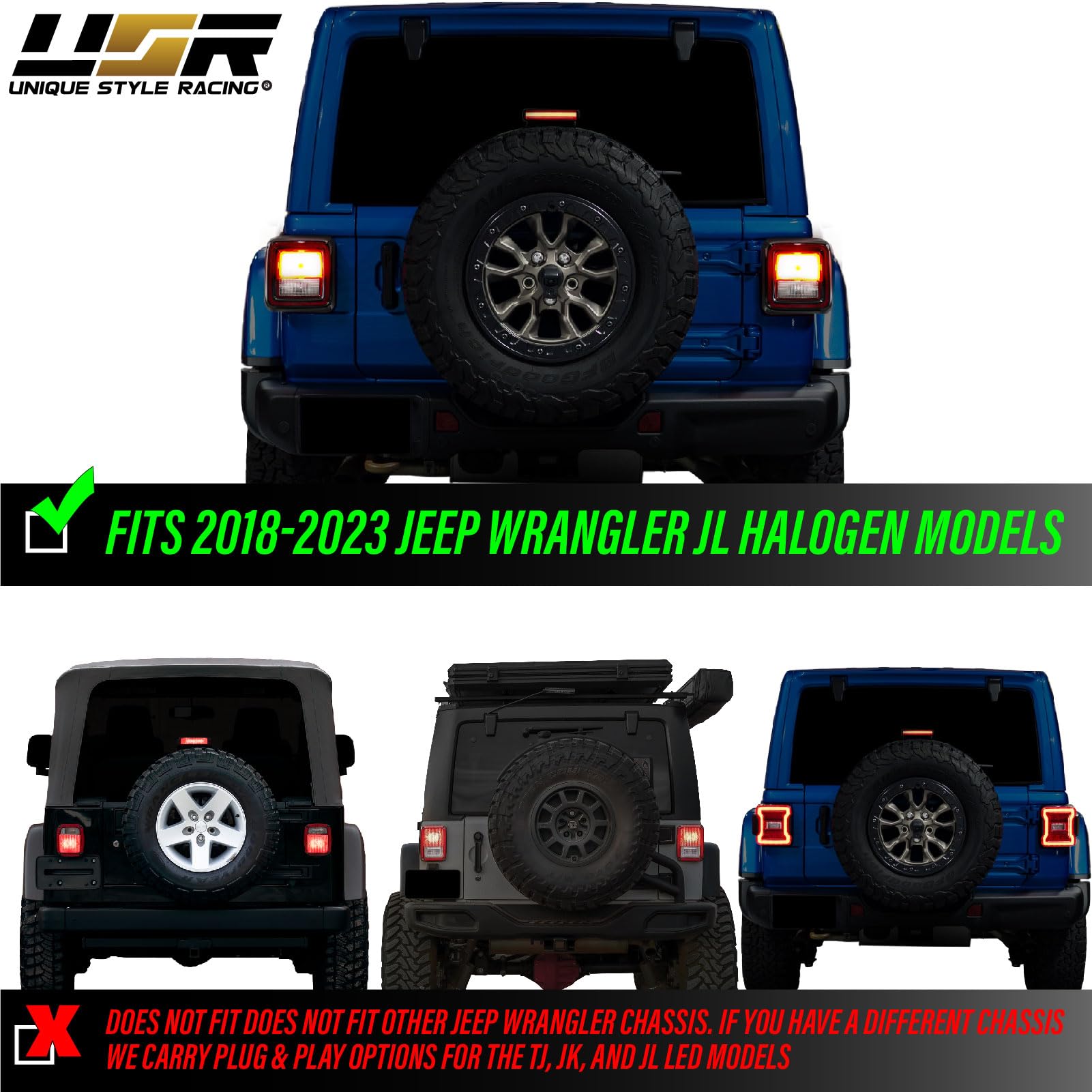 Usr 2018+ Jl Wrangler Spare Tire 3Rd Third Brake Switchback Red/White Led Halo Wheel Light Compatible With 2018-2024 Jeep Wrangl
