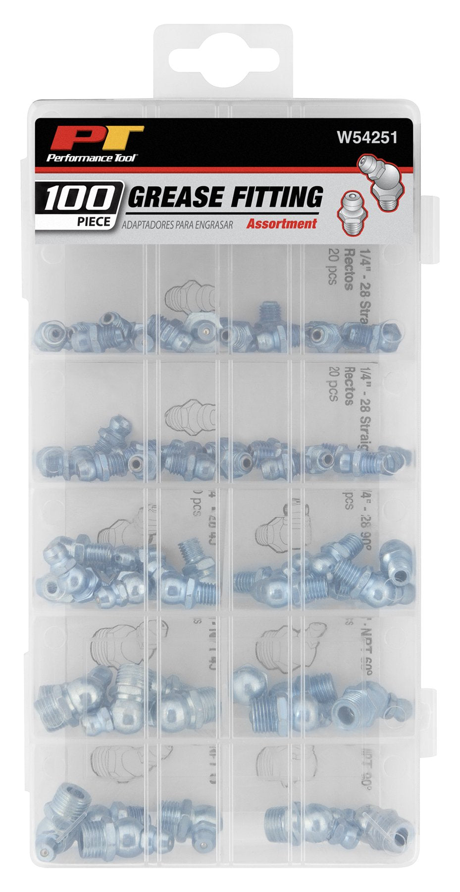 Performance Tool W54251 100-Piece Standard Grease Fitting Assortment