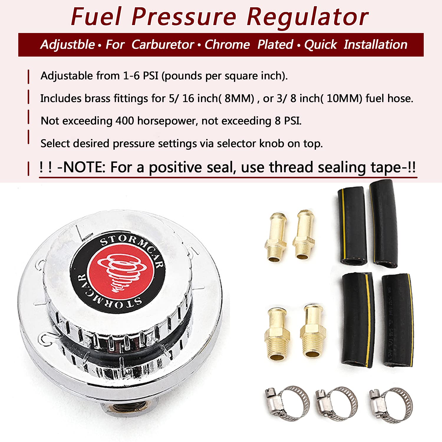 RJSPHH Fuel Pressure Regulator Kit Carburetor Carb Fuel Pump FPR, Adjustable Gunmetal Fuel Pressure Regulator Universal for Carb