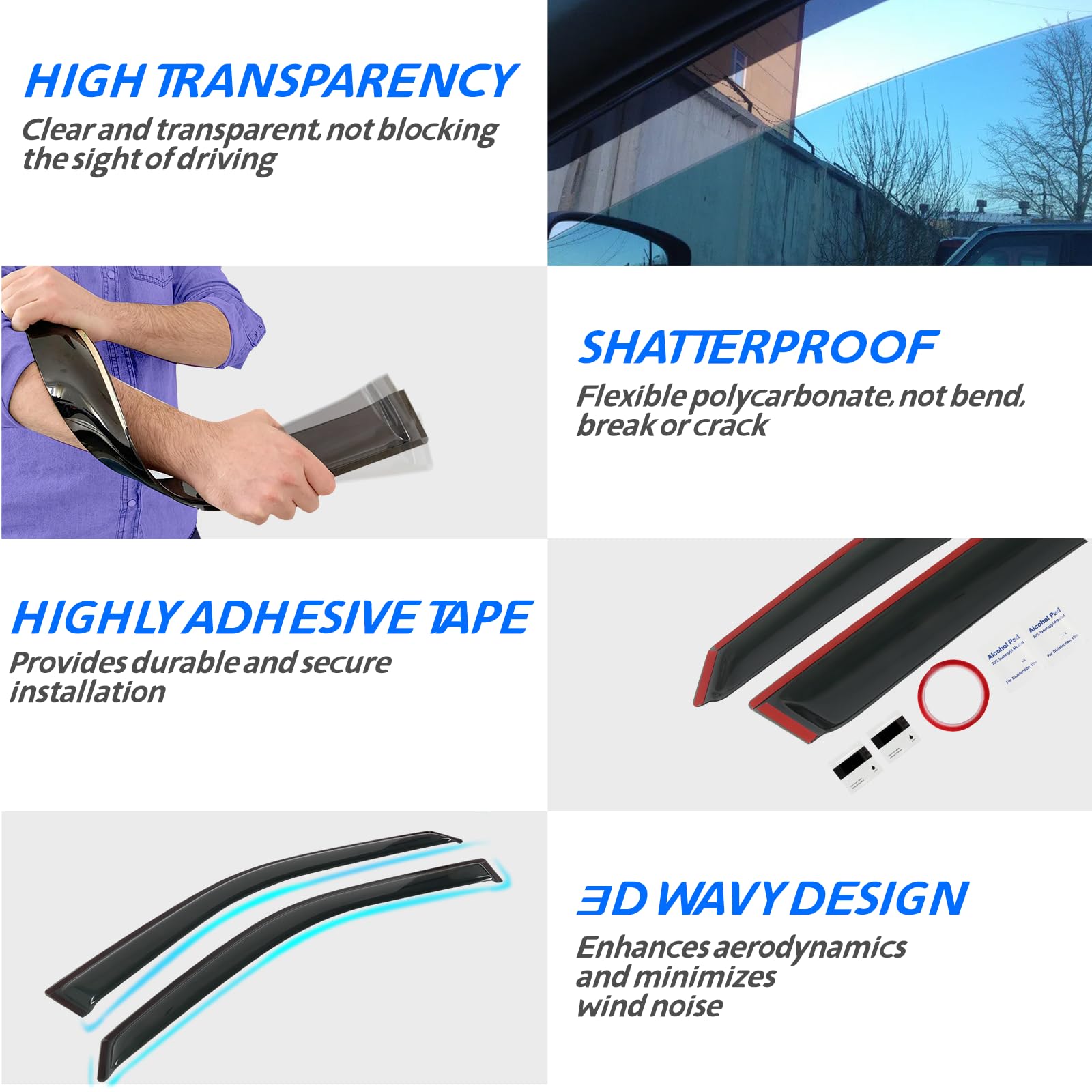 CHYKORLA Window Visors Rain Guards Fit for 2009-2019 Ford Flex, Outside Mount Wind Deflector Shade, Tape-on Smoke Tinted Vent Vi