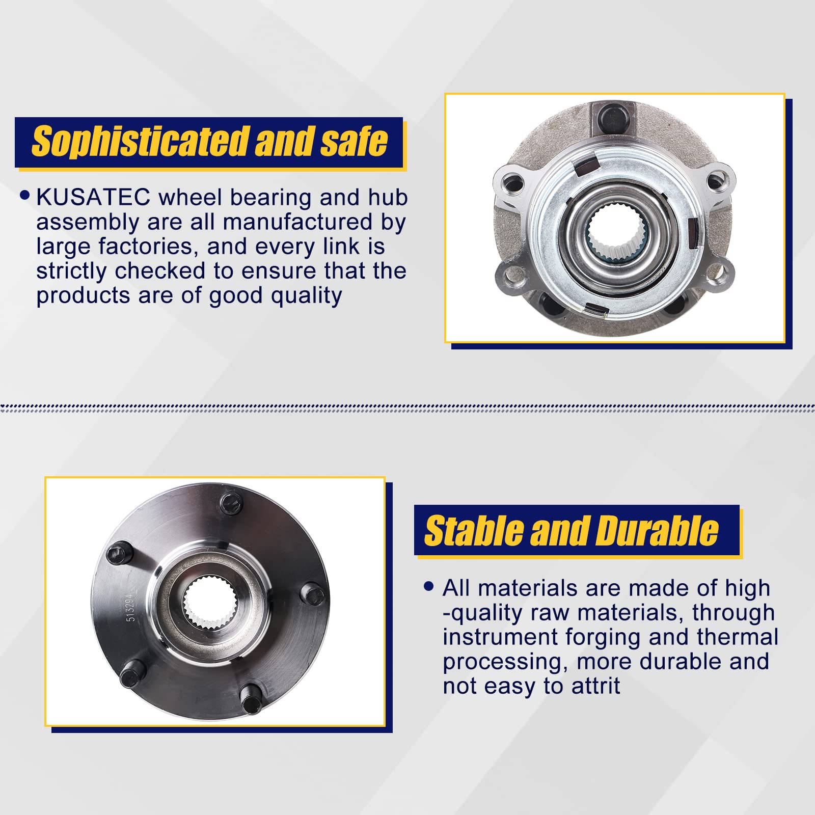 Kusatec 513294 Front Wheel Bearing And Hub Assembly Compatible With Nissan Altima 2.5L 4-Wheel 29 Spline 2007 2008 2009 2010 201