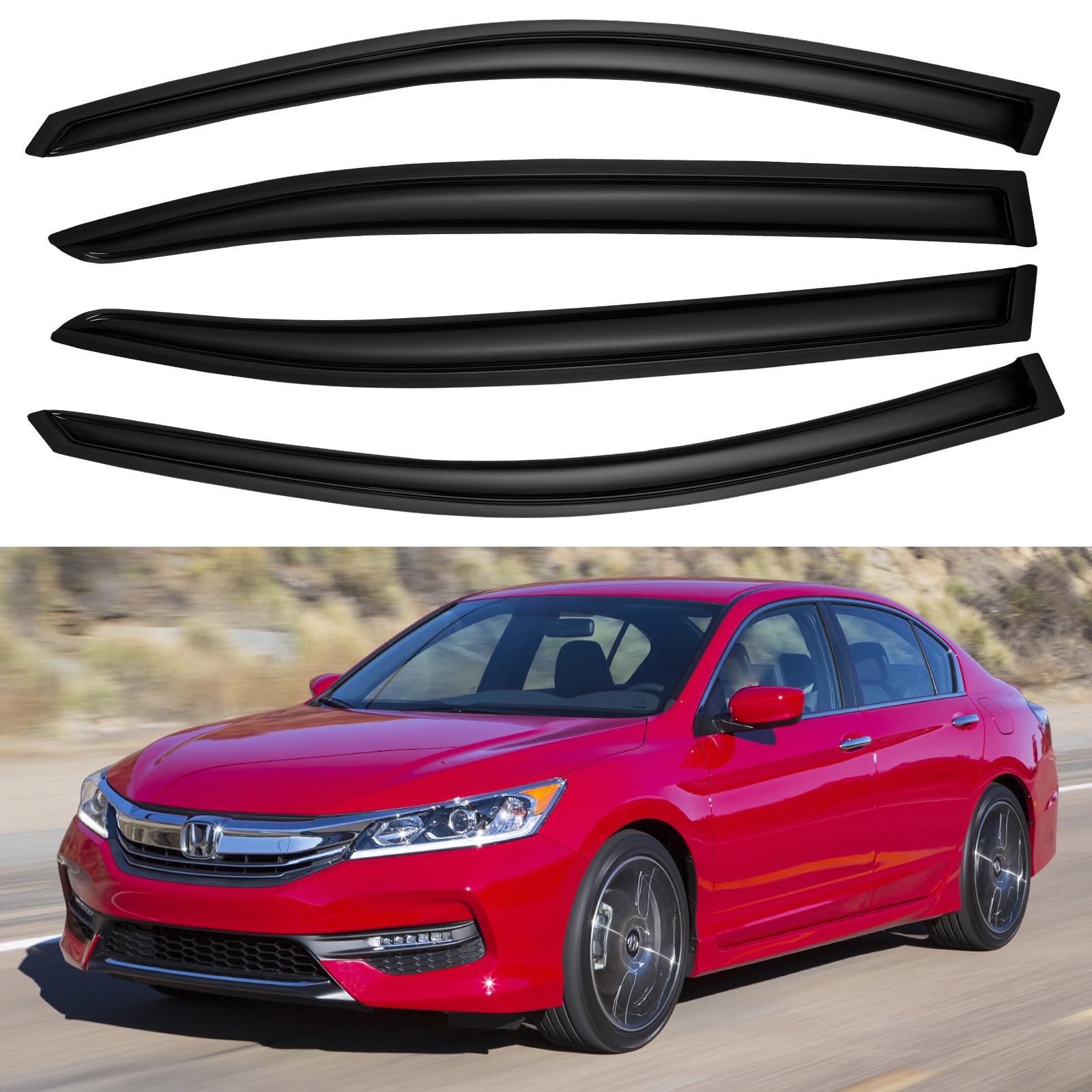 YQAUTEC Window Visors Rain Guards Shield for 2008-2017 Honda Accord, Out-Channel Window Vent Wind Deflectors Visors Shades for 0