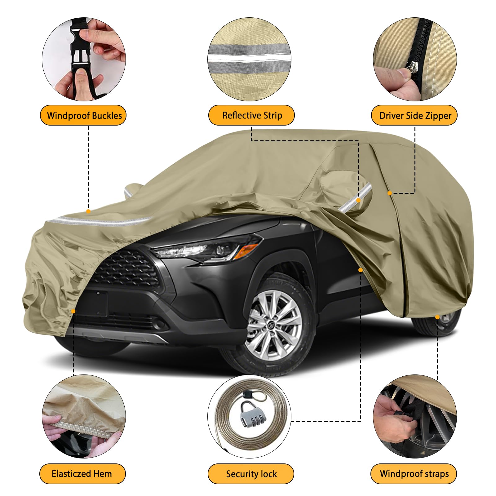 Waterproof Car Covers Replace for 2019-2025 Toyota Corolla Cross, Multilayer Heavy Duty with Cotton Liner All Weather Car Cover