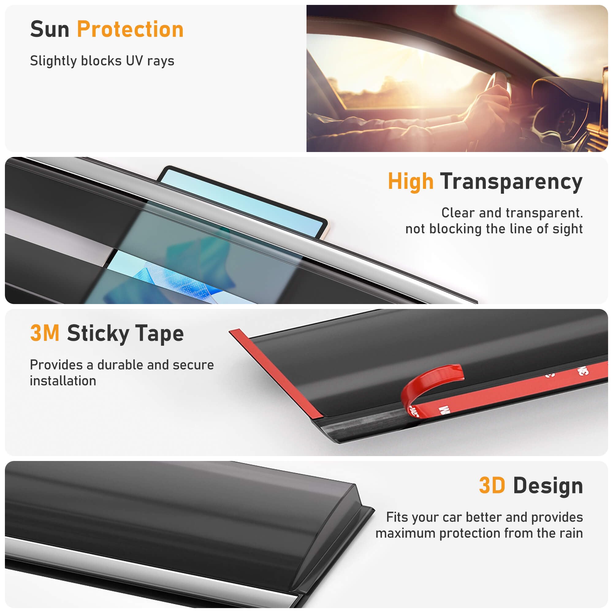 Hope You Ready Shatterproof Tape-On Window Deflectors For 2015-2021 Lexus Nx200T Nx300 Nx300H, Extra Durable Window Rain Guards,