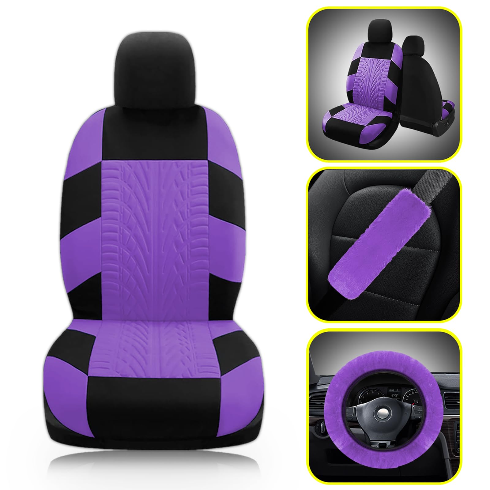 JINGSEN 17 Car Seat Cover Full Set for Women,Universal Car Seat Cover, Plush Steering Wheel Cover,Fluffy Soft Wool Handbrake Gea