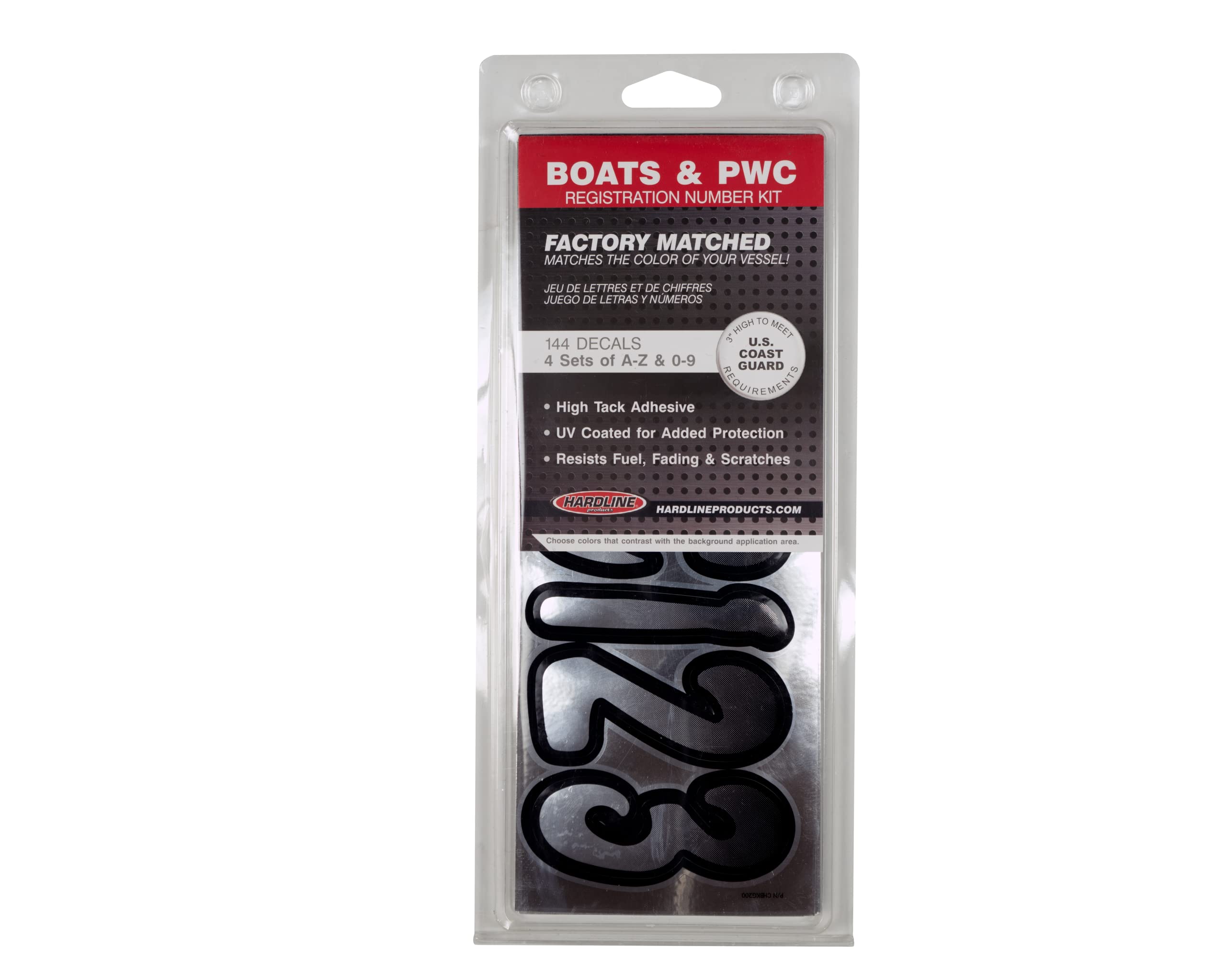 Hardline Products Series 200 Factory Matched 3-Inch Boat & Pwc Registration Number Kit, Chrome/Black - Chbkg200