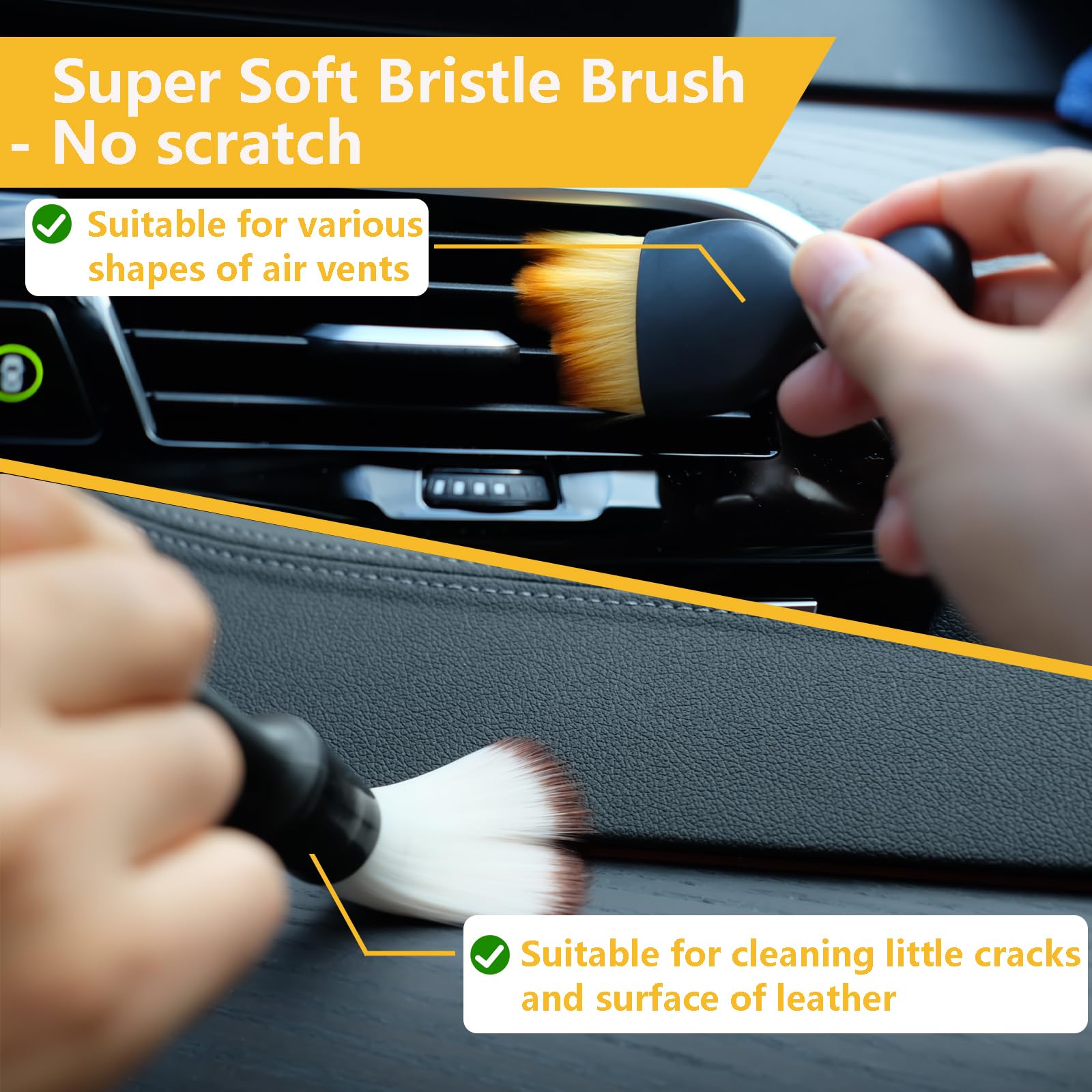 Gven Car Detailing Brush Set Car Cleaning Gel Interior Kit Auto Dust Brush Air Vent Duster & Soft Dust Remover Wheel Brush Inter