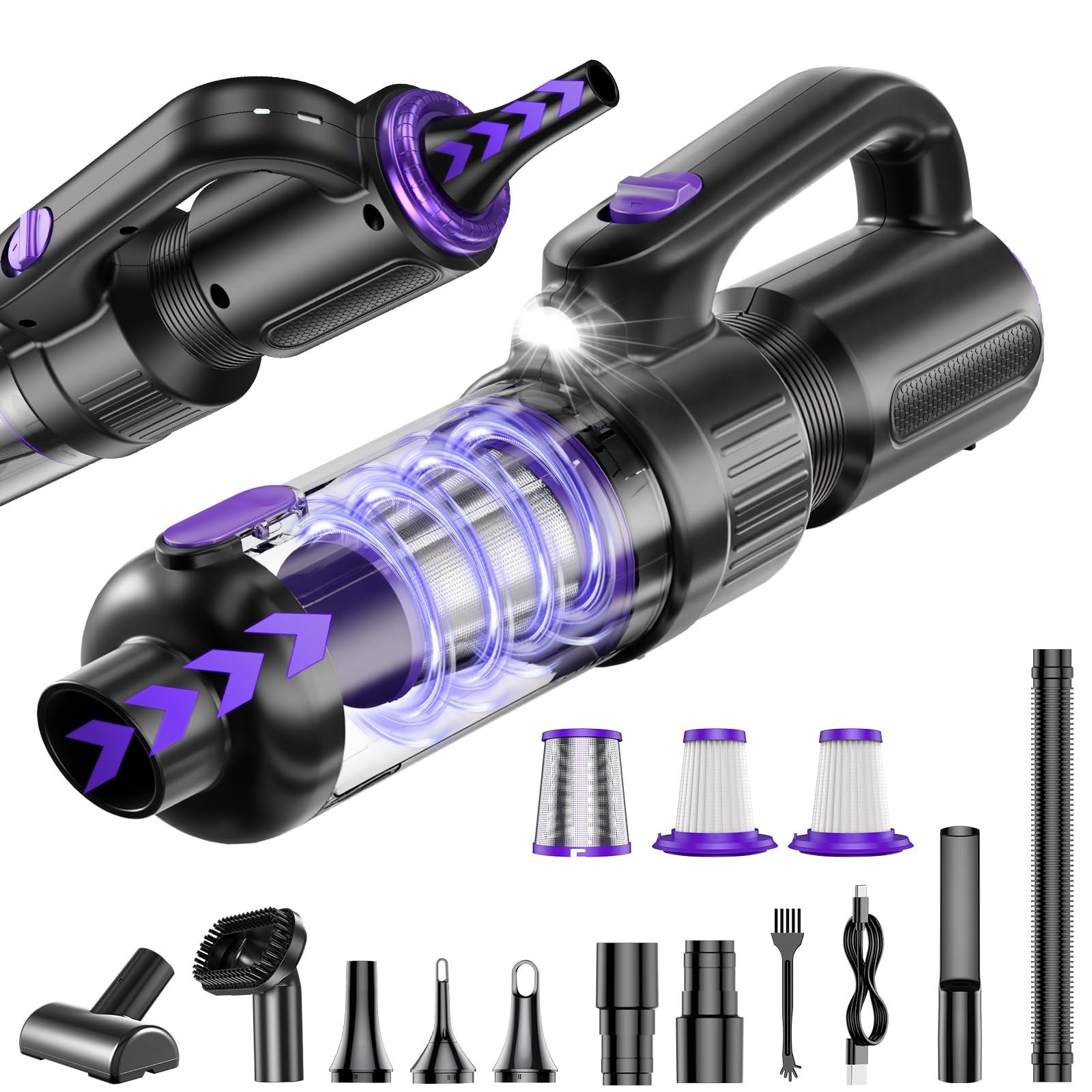 SWMRDN Car Vacuum Portable Cordless, 20000Pa Mini Vacuum Cleaner & Air Duster, 130W Brushless Motor Handheld Vacuum Cordless wit