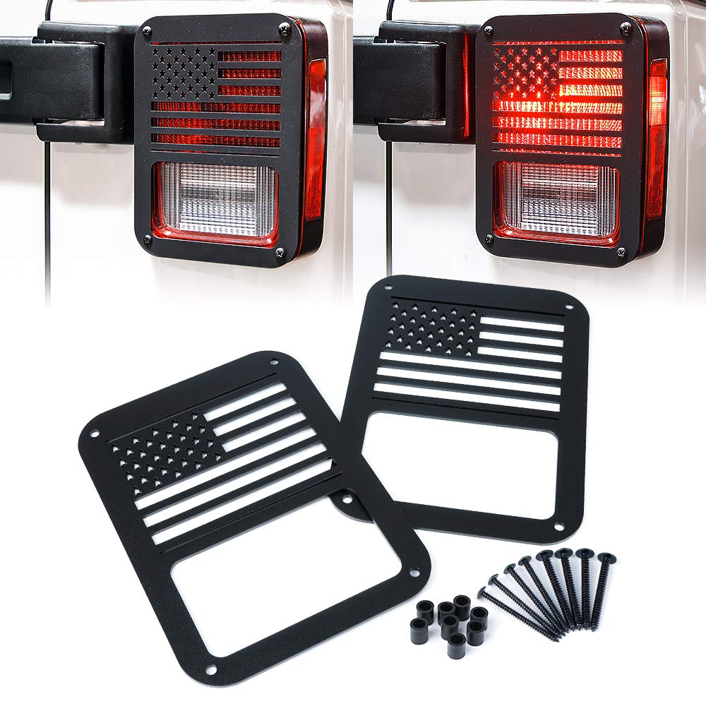 Xprite Aluminum Alloy American Us Flag    Tail Light Covers Guards Protectors Compatible With 2007-2018 Jeep Wrangler Jk Unlimit