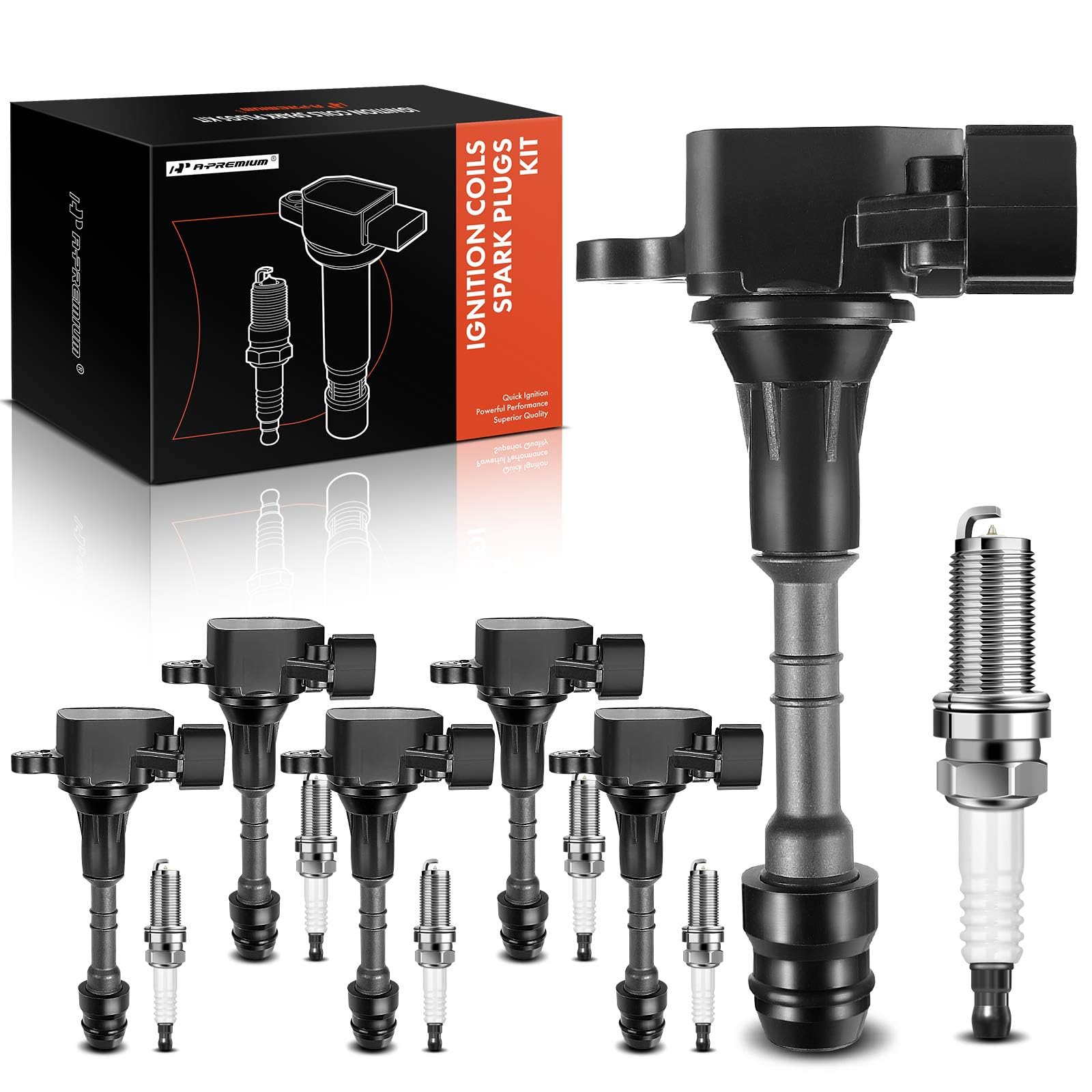 A-Premium Set Of 6 Ignition Coil Pack And Iridium Spark Plugs Compatible With Nissan Altima Frontier Murano Pathfinder Quest Xte