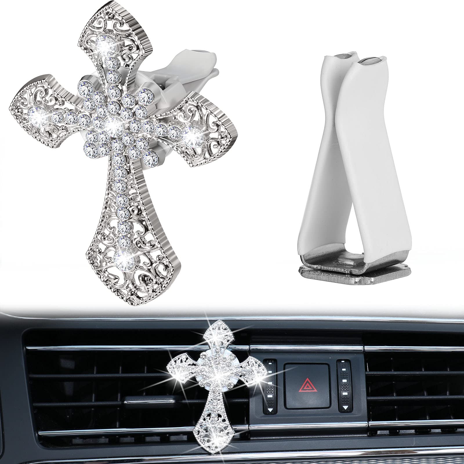 Frienda Bling Car Air Vent Clip Crystal Cross Rhinestone Vehicle Air Conditioner Outlet Vent Charm Car Bling Accessories For Wom