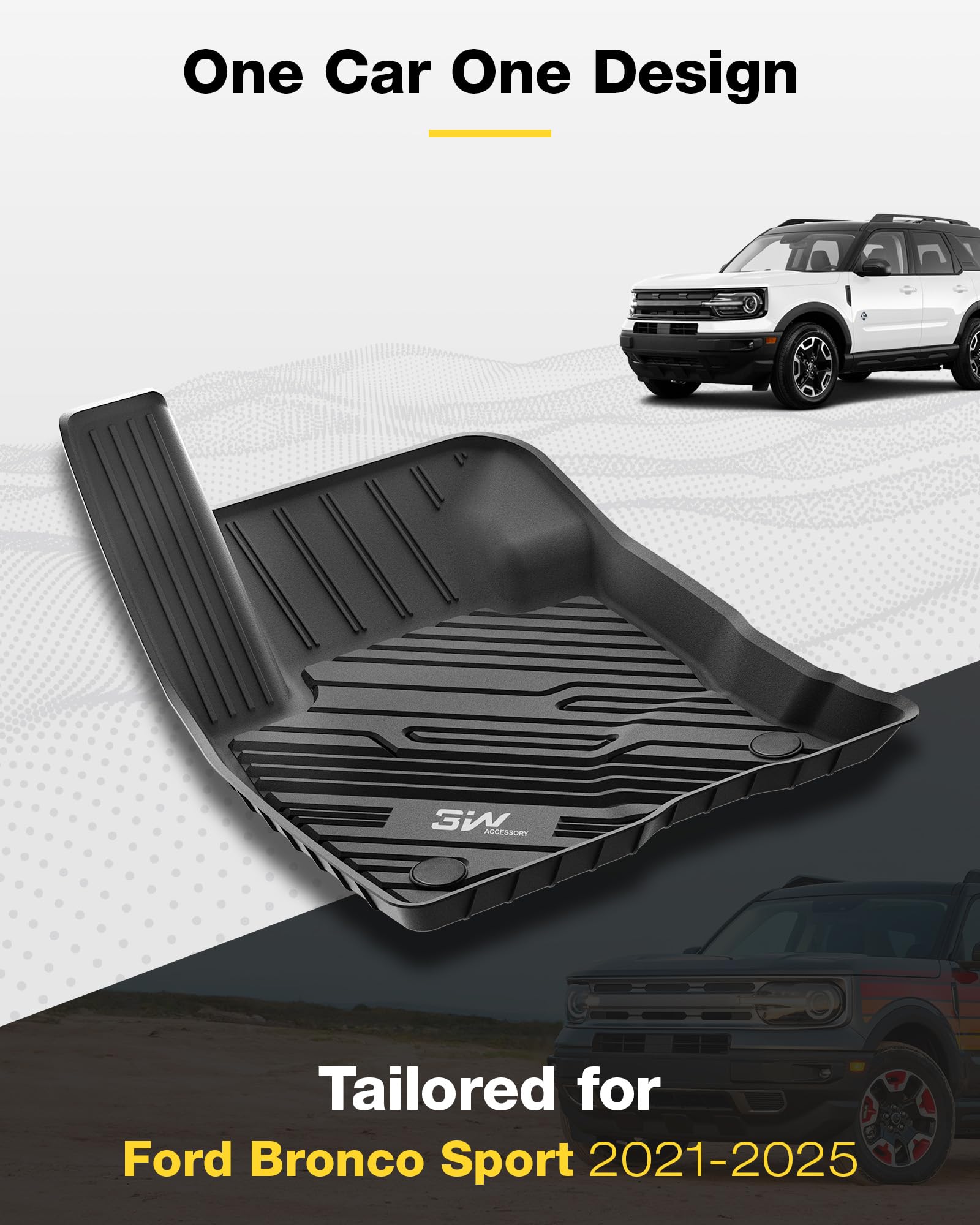 3W Floor Mats Fit For Ford Bronco Sport 2021 2022 2023 2024 2025 All Weather Tpe Car Accessories Custom Fit Full Set Ford Bronco