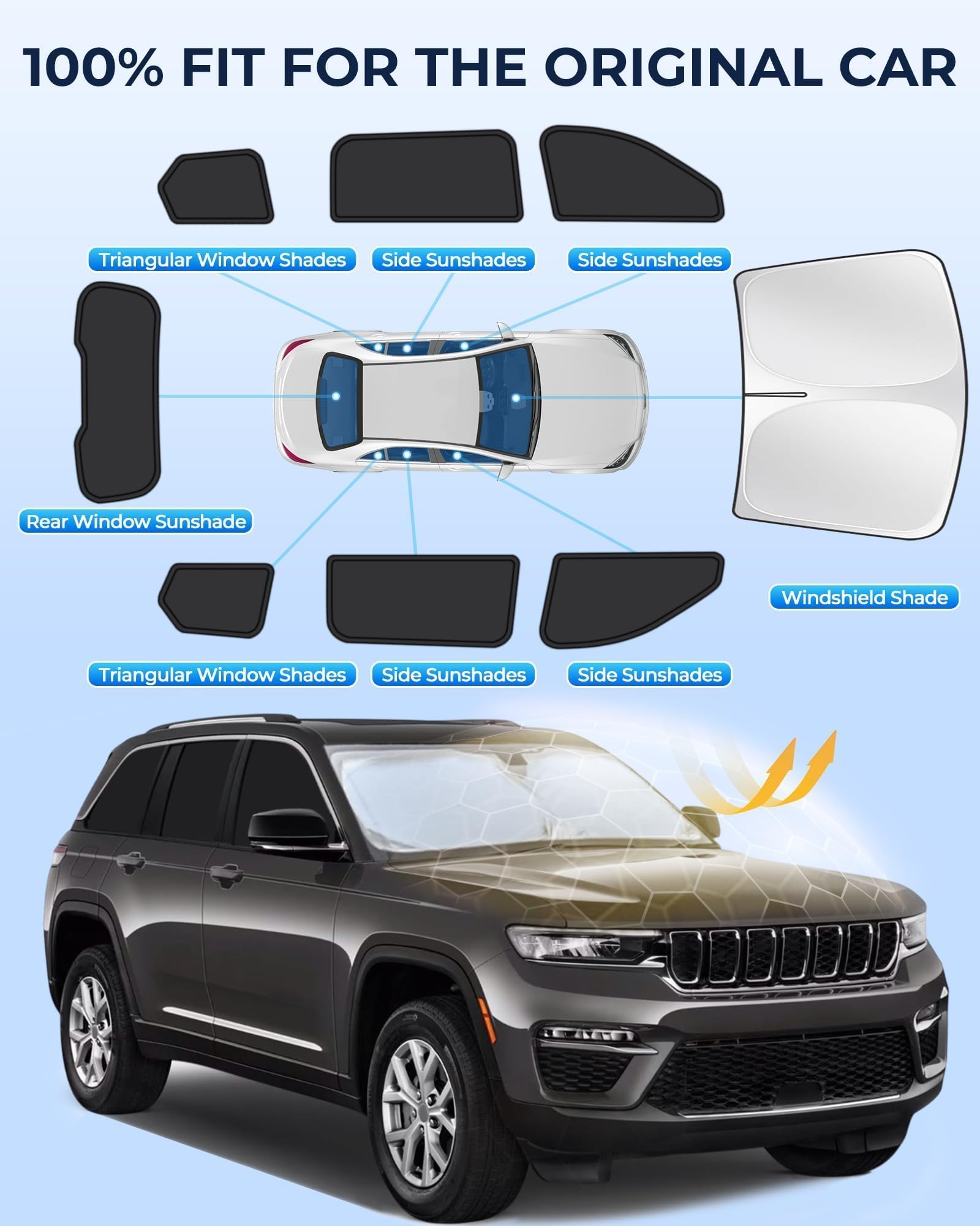 for Jeep Grand Cherokee 2022-2025 (NOT for Grand Cherokee L) Car Window Shades, 8pcs Privacy Sun Shade Set for Front Windshield