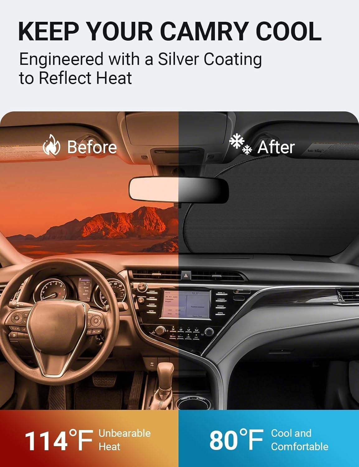 Proadsy Front Windshield Sun Shade Foldable Sunshade Protector Custom Fit 2018-2024 2025 Camry Le Xle Hybrid Se Xse Sedan Accessories 2025 Upgrade