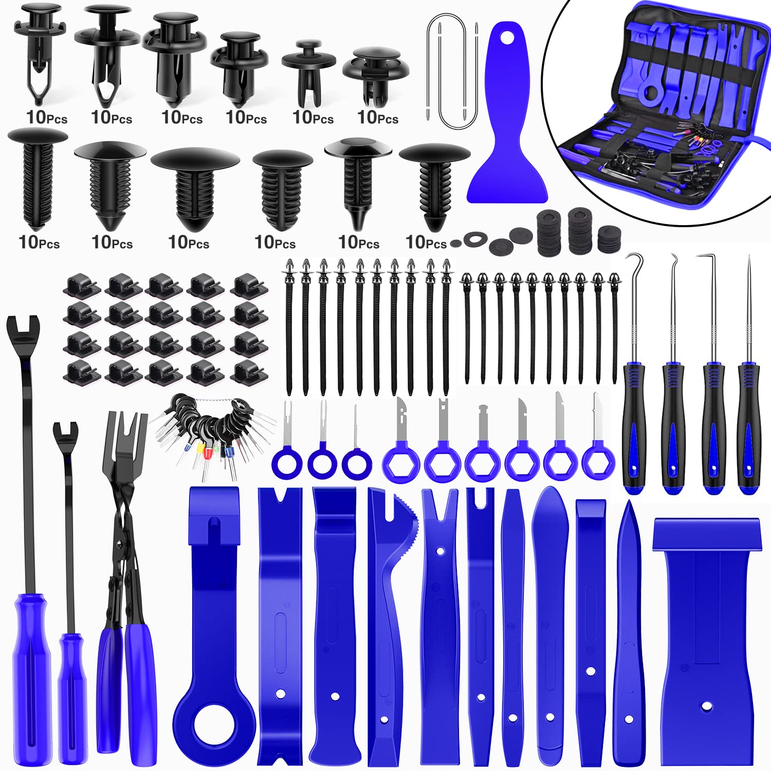 Nilight 238Pcs Trim Removal Tool, Auto Push Pin Bumper Retainer Clip Set Fastener Terminal Remover Tool Adhesive Cable Clips Kit