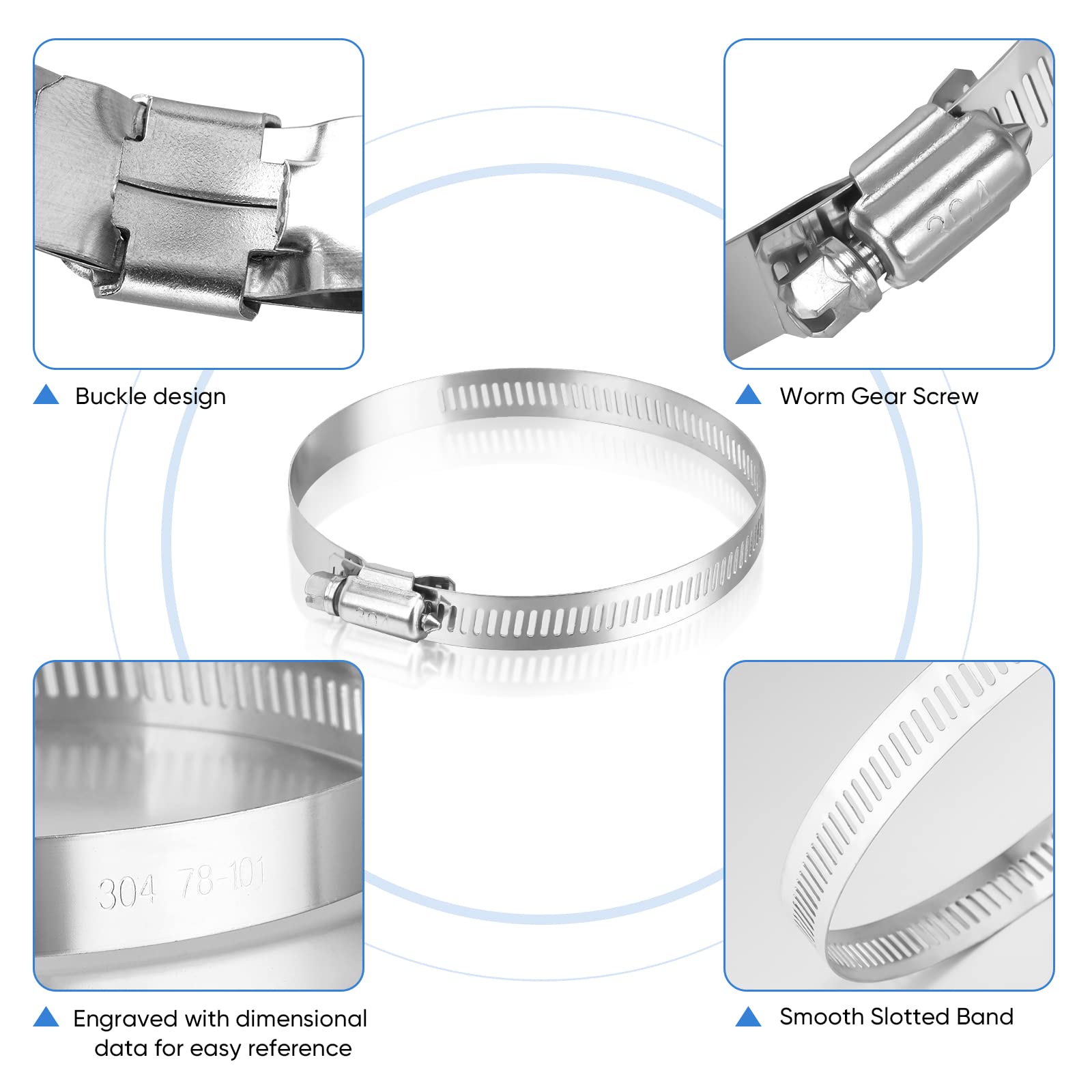 Ticonn 12Pcs Hose Clamp Set - 5''-6'' 304 Stainless Steel Worm Gear Hose Clamps For Pipe, Intercooler, Plumbing, Tube And Fuel L