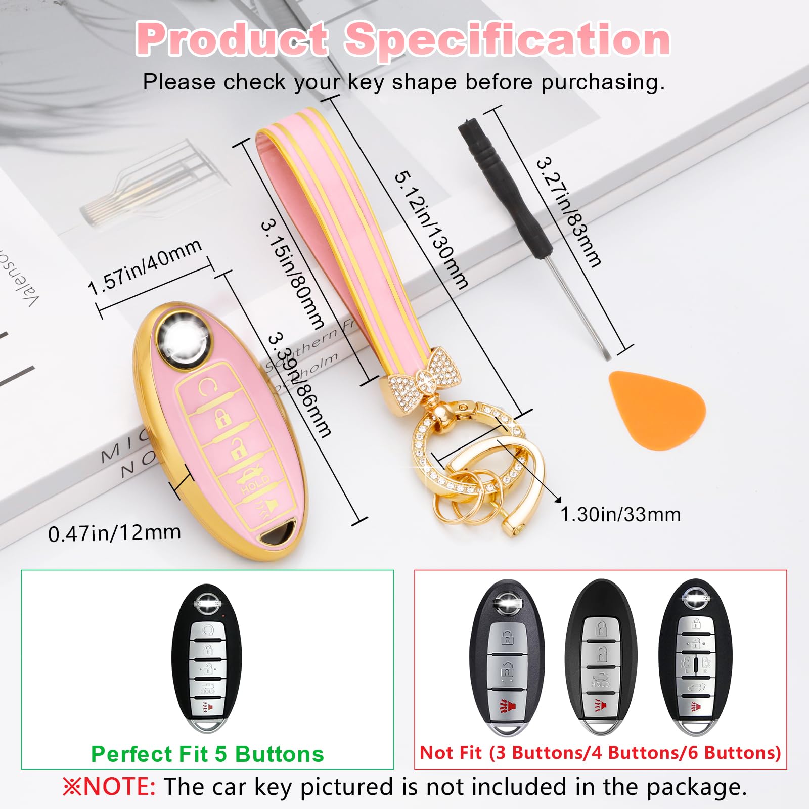 Pifoog Pink Key Fob Cover For Nissan 5 Button Altima Sentra Rogue Maxima Armada Murano Pathfinder Versa Accessories Car Keys She