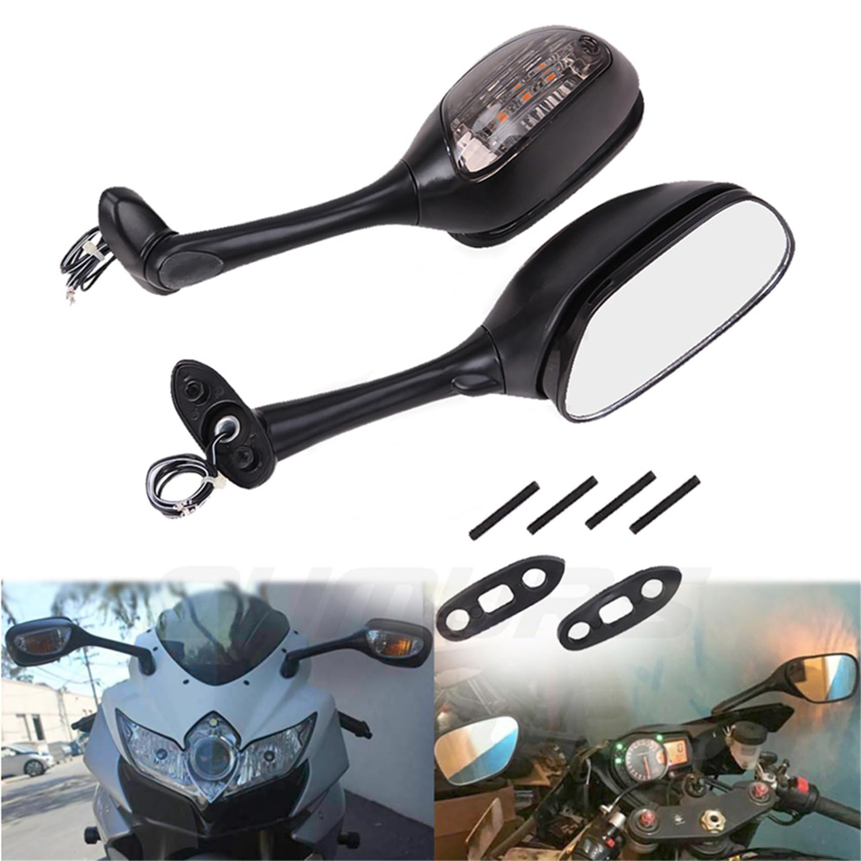 Labwork Black Mirrors Smoke Turn Signals Replacement For Suzuki Gsxr600 Gsxr750 2006-2015, Gsxr1000 2005-2015