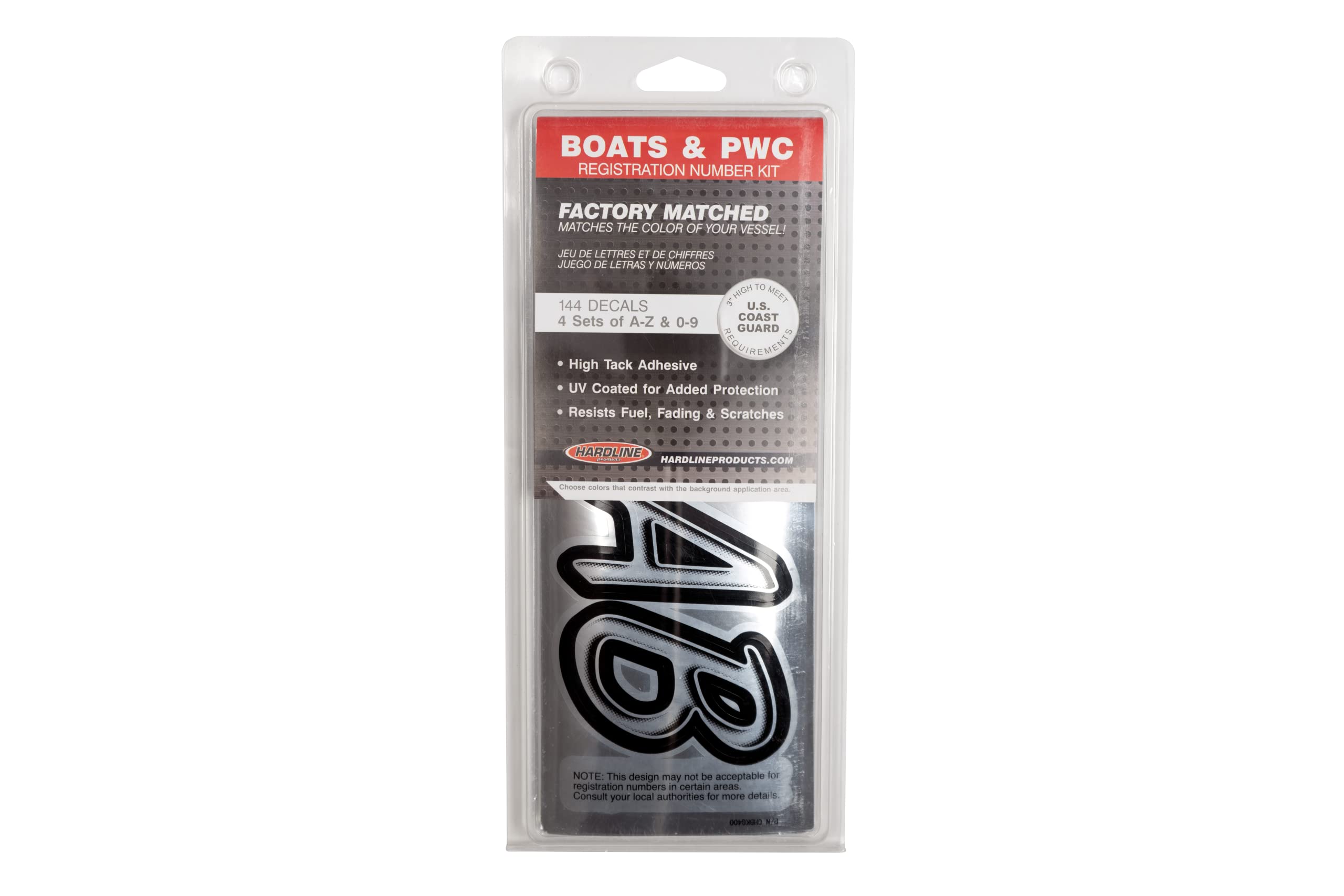 Hardline Products Series 400 Factory Matched 3-Inch Boat & Pwc Registration Number Kit, Chrome/Black - Chbkg400