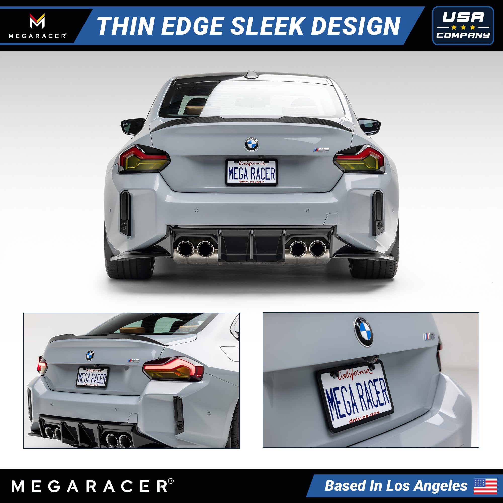 Slimline Matte Black License Plate Frame Metal | Screws Fits Bmw Tesla Mercedes Porsche Audi Lexus | Slim Thin Cool Licence Plat