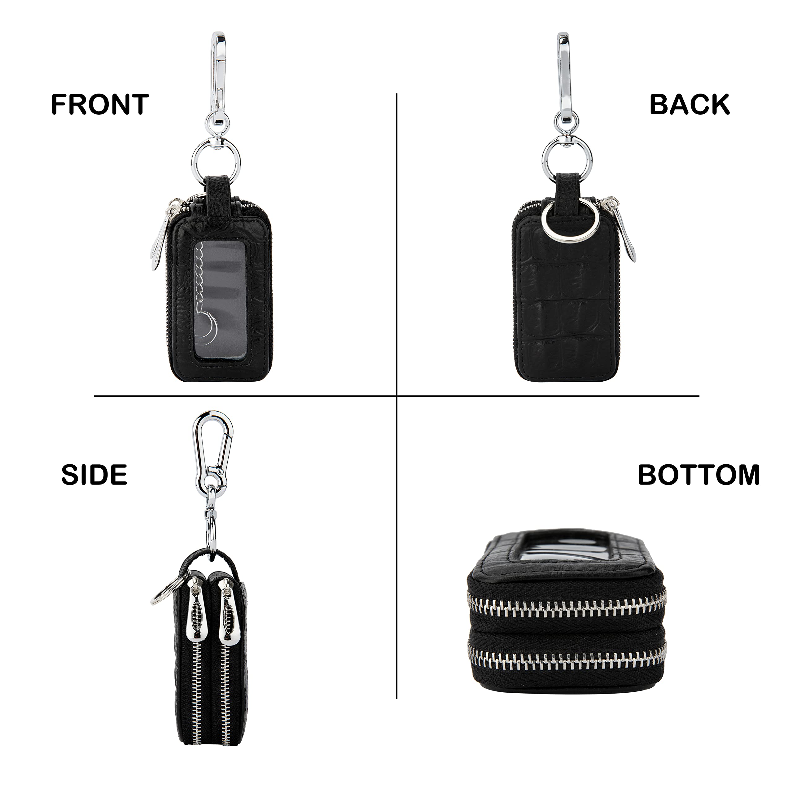 Aiqudou Double Deck Car Key Fob Bag -Leather Car Key Holder Universal Touch Screen Zipper Key Pouch Car Keychain Leather Key Holder