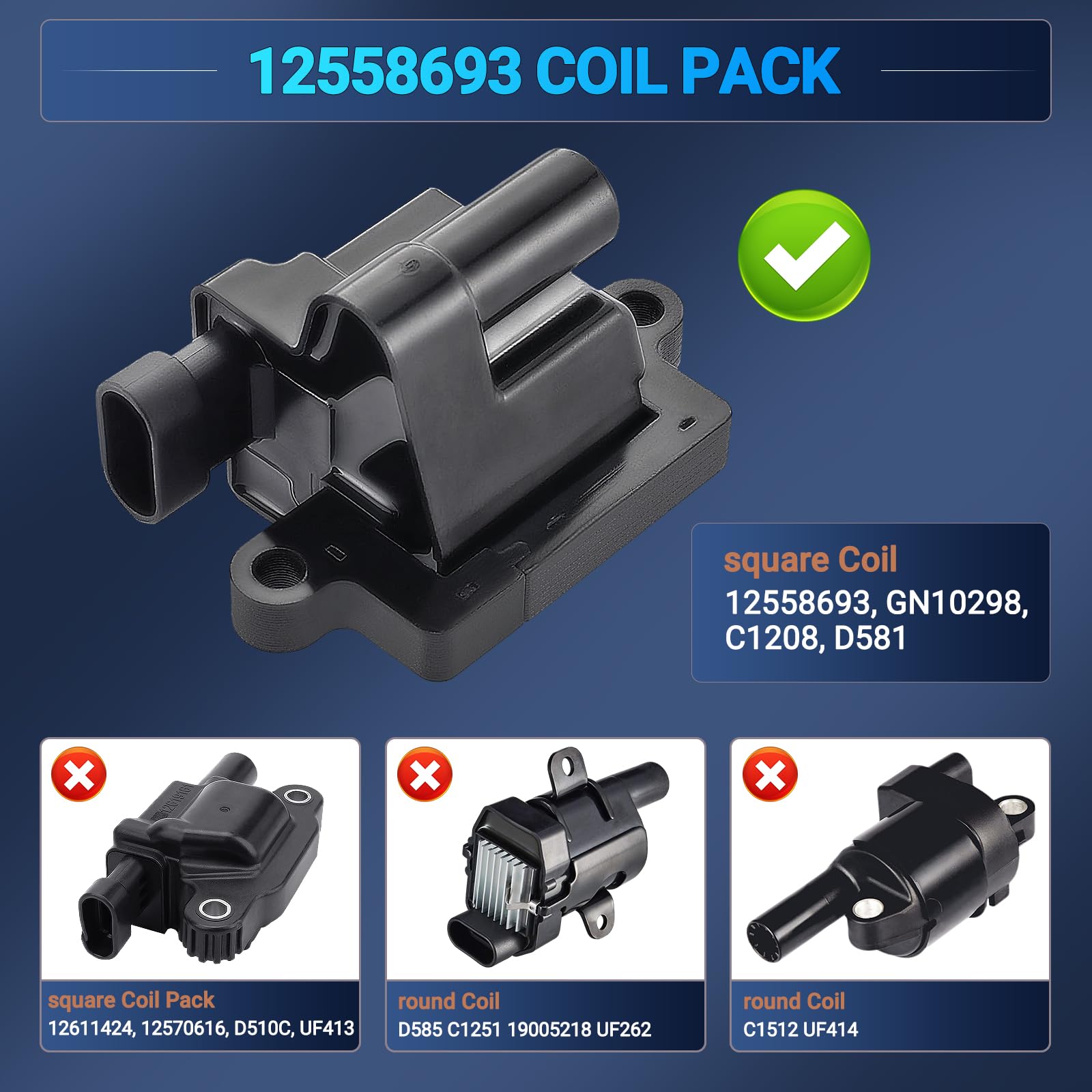 12558693 Ignition Coil Pack Set Of 8 Compatible With Chevy Cadillac Gmc, Silverado, Tahoe, Avalanche, Suburban, Escalade, Sierra, Yukon - Replace Gn10298, C1208, D581