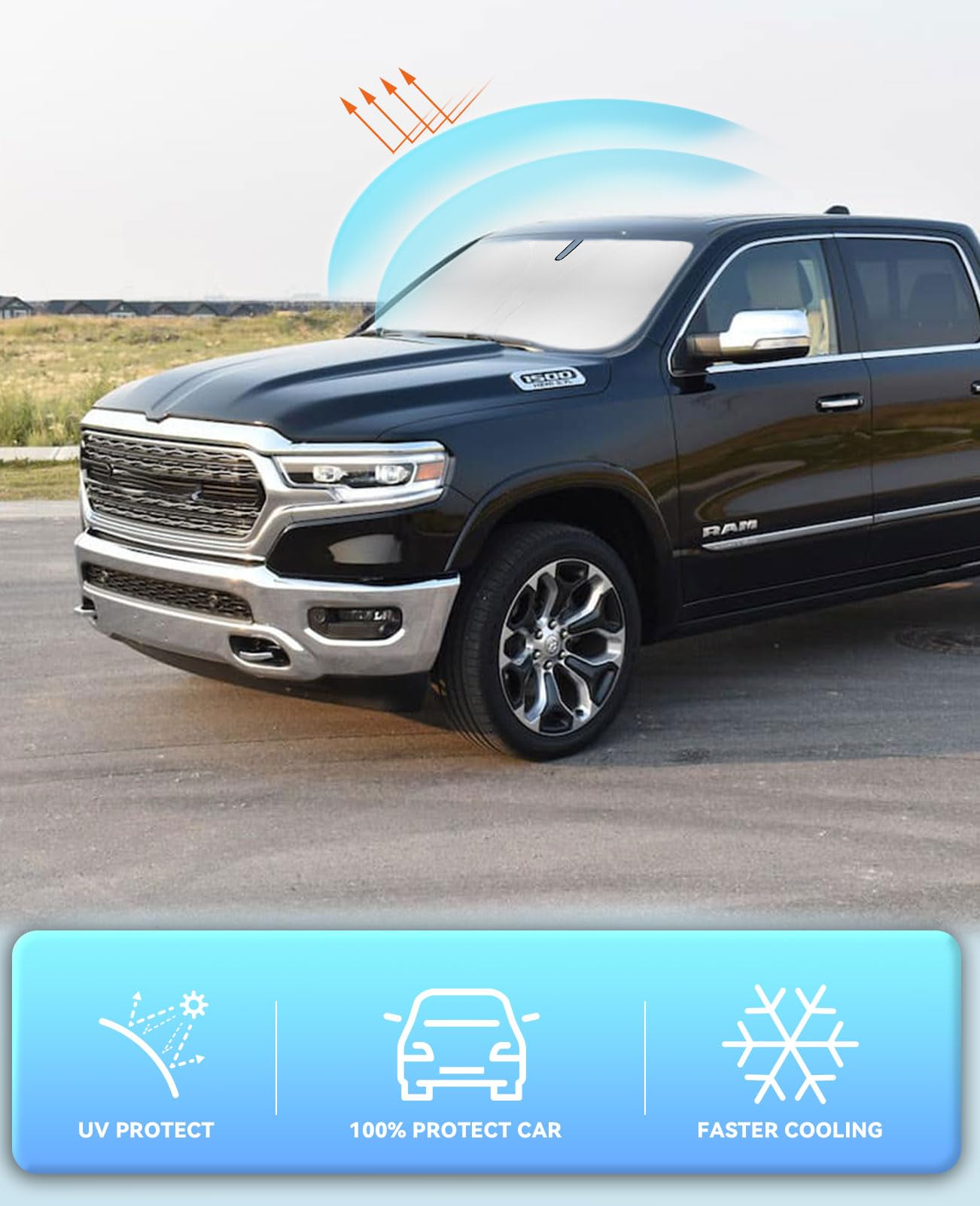 Sun Shade Windshield Sunshades Cover For 2011-2018 Dodge Ram 1500 2500 3500 Truck Accessories Custom Fits 2Dr Regularcab, 4Dr Qu