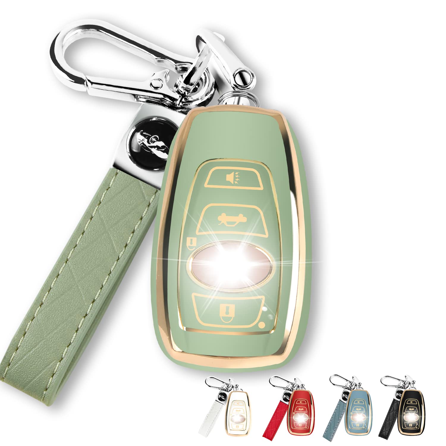 Qbuc For Subaru Key Fob Cover Case With Genuine Leather Keychain For Subaru Forester Crosstrek Ascent Outback Legacy Wrx Etc (Gr