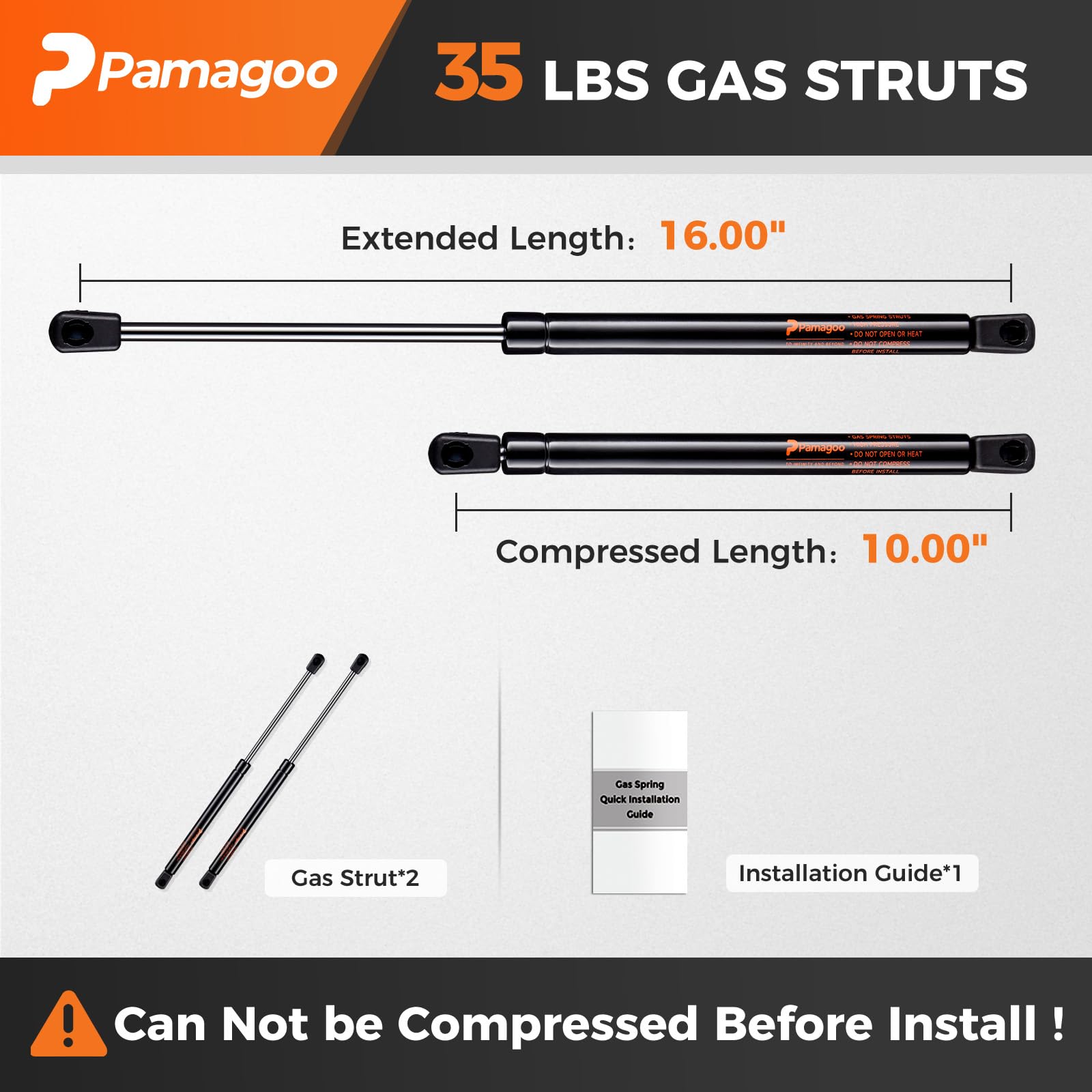 Pamagoo C1614195 16 Inch 35 Lbs Gas Struts 16'' Spring Shocks For A.R.E Leer Topper,Rear Window,Camper Shell, Truck Cap Snugtop