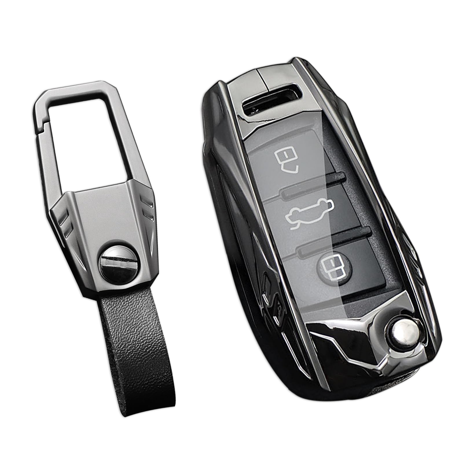 Ocezbiis For Audi Key Fob Cover,Keychain,Zinc Alloy Protection Car Key Case Compatible With A1 A3 Q3 Q7 R8 A6L Tt Tts Smart Remo