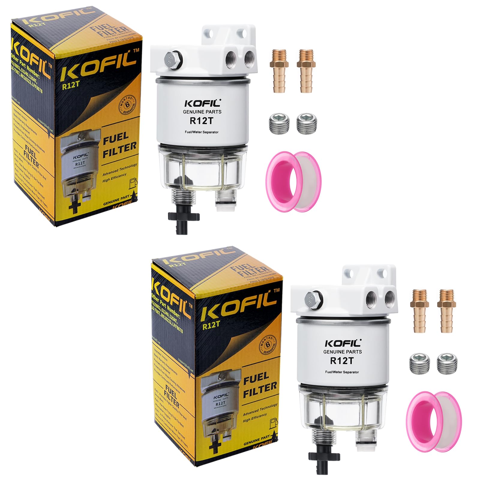R12T Fuel Water Separator Marine Fuel Filter/Water Separator Assembly, Pack Of 2 For Outboard Motor Marine Engine, Replaces# S32
