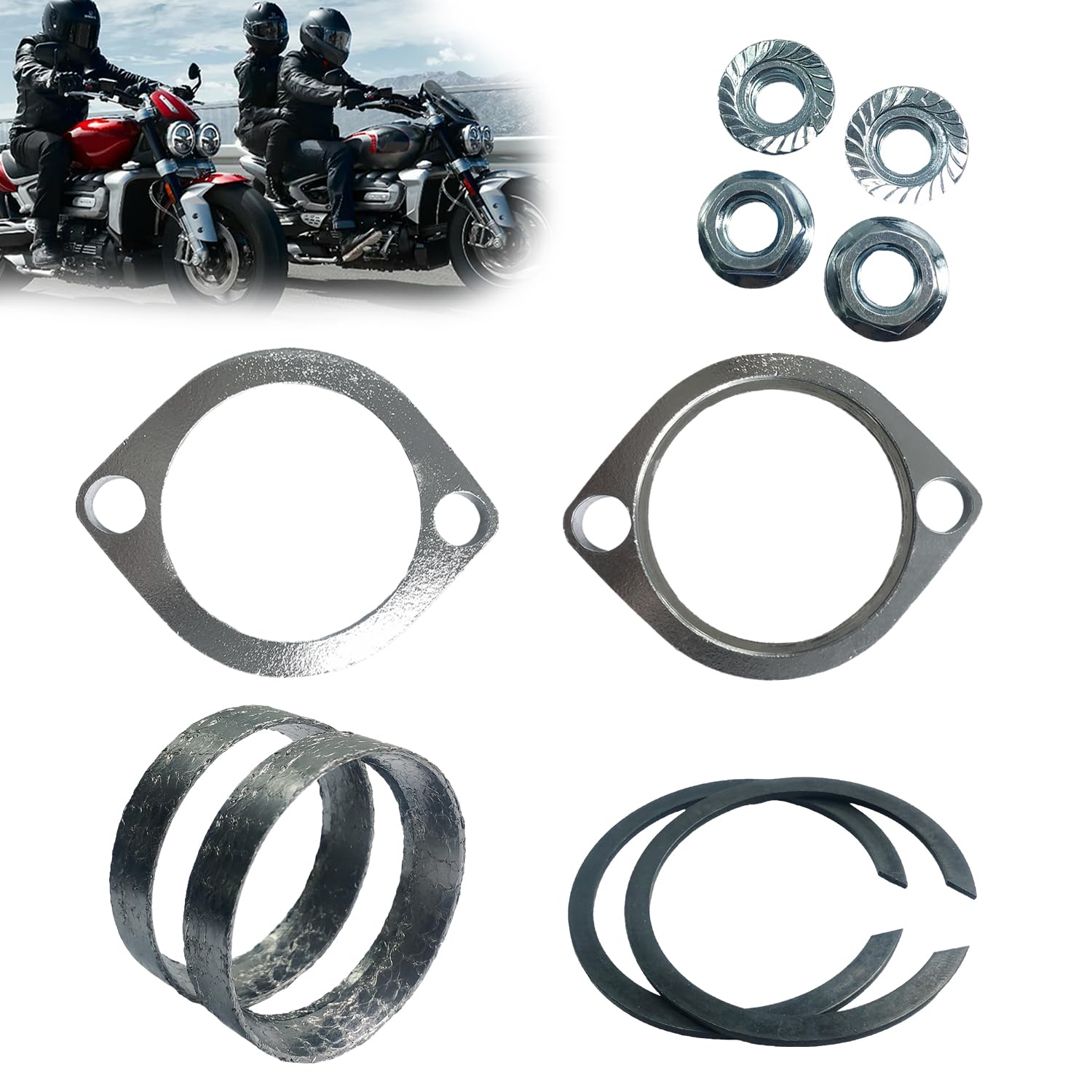 Biglknm Gasket & Chrome Flange With Nuts & Washers Kit Compatible For Harley-Davidson Big Twin Sportster 883 1200 Xl883 Xl1200 4